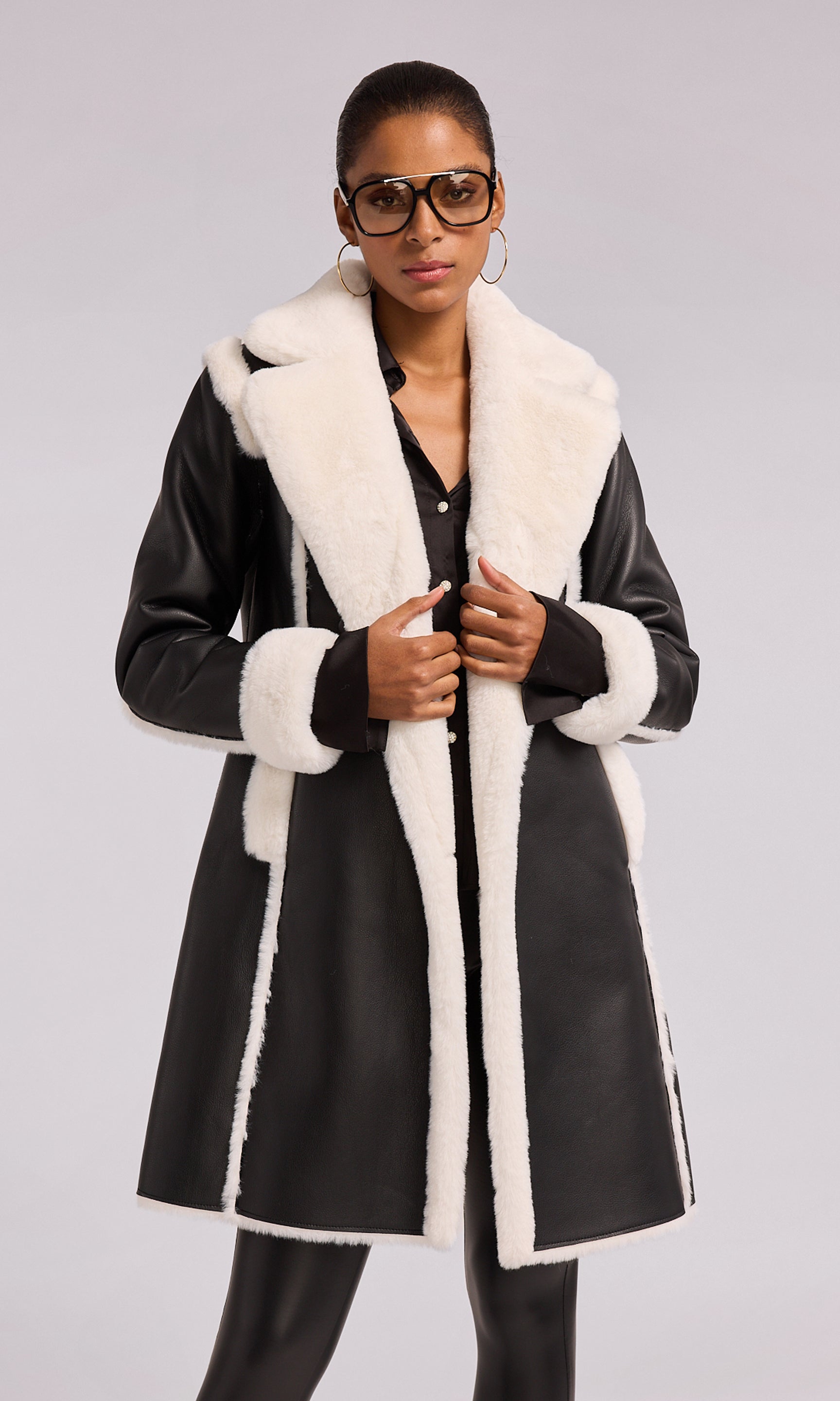 Generation Love Vienna Faux Fur Shearling Coat Xs / Black/White