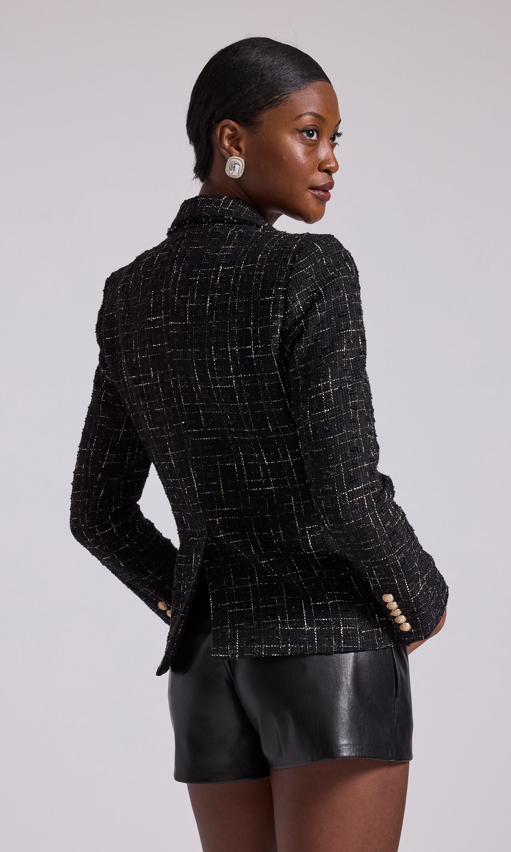 Black tweed 2024 blazer womens