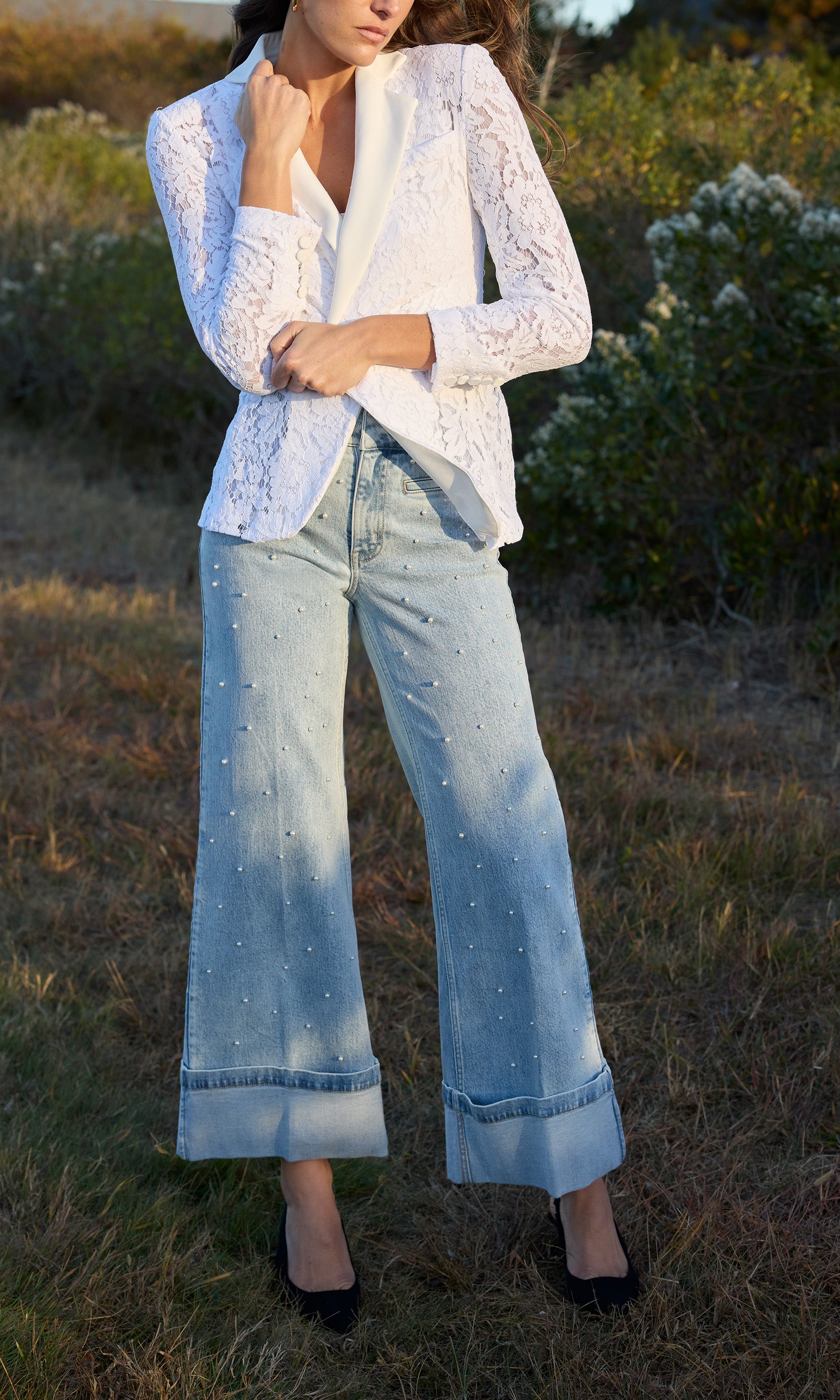 Raquel Pearl Jeans in a stylish wide-leg design, made from soft denim for comfort and a trendy look.