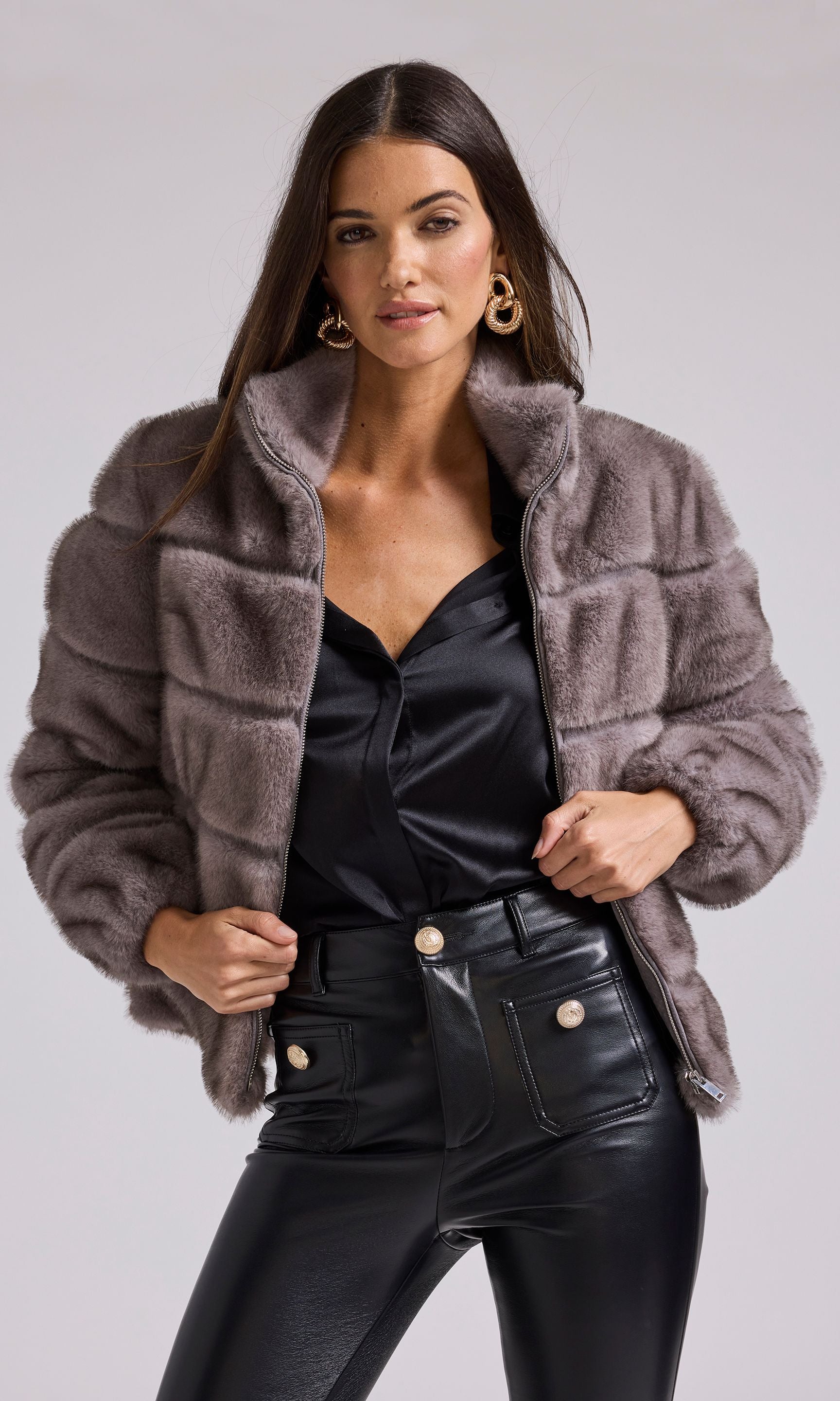Silver fur faux bubble coat