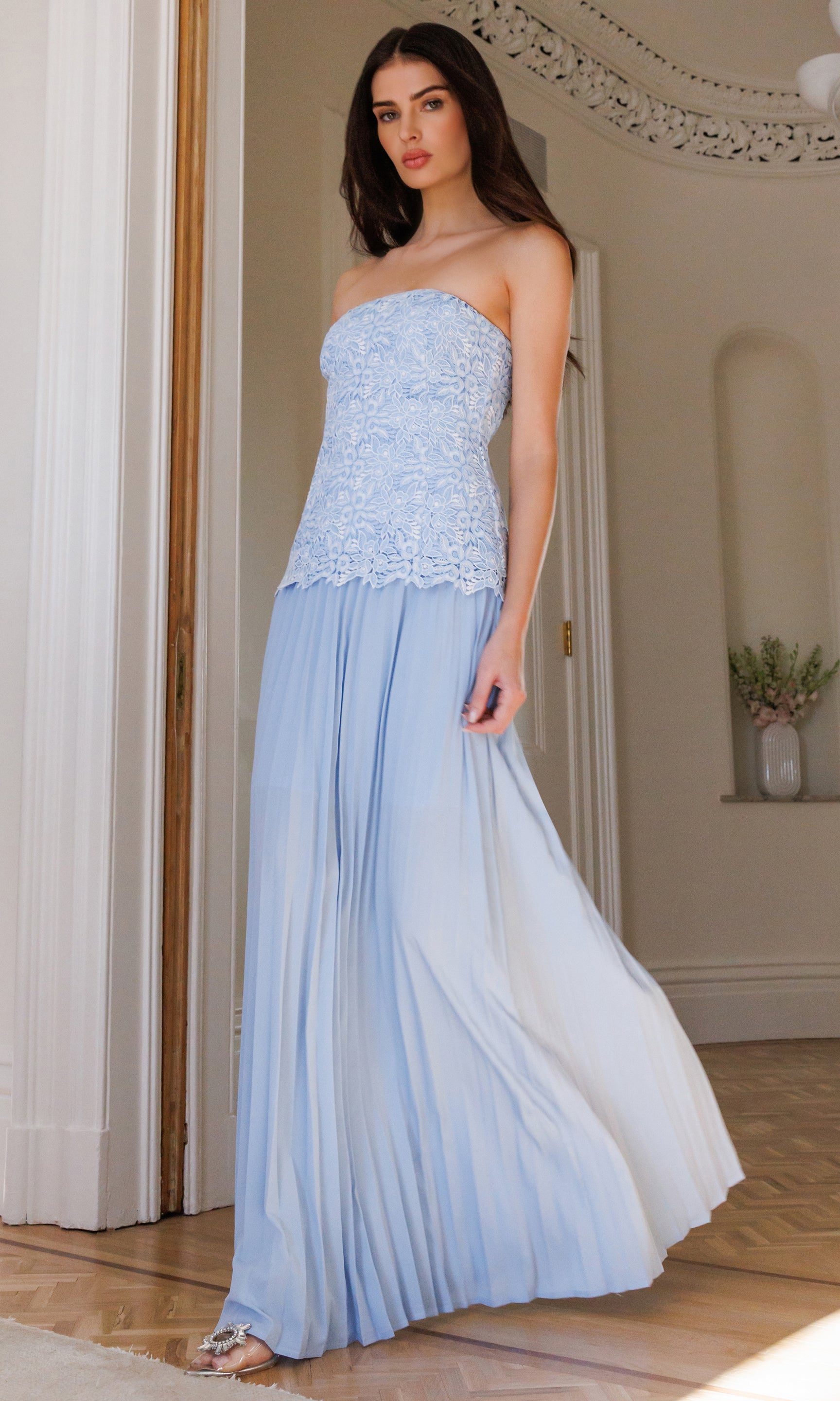 2 tone lace dress Generation Love Cody Two Tone Lace Pleat Dress in Blue