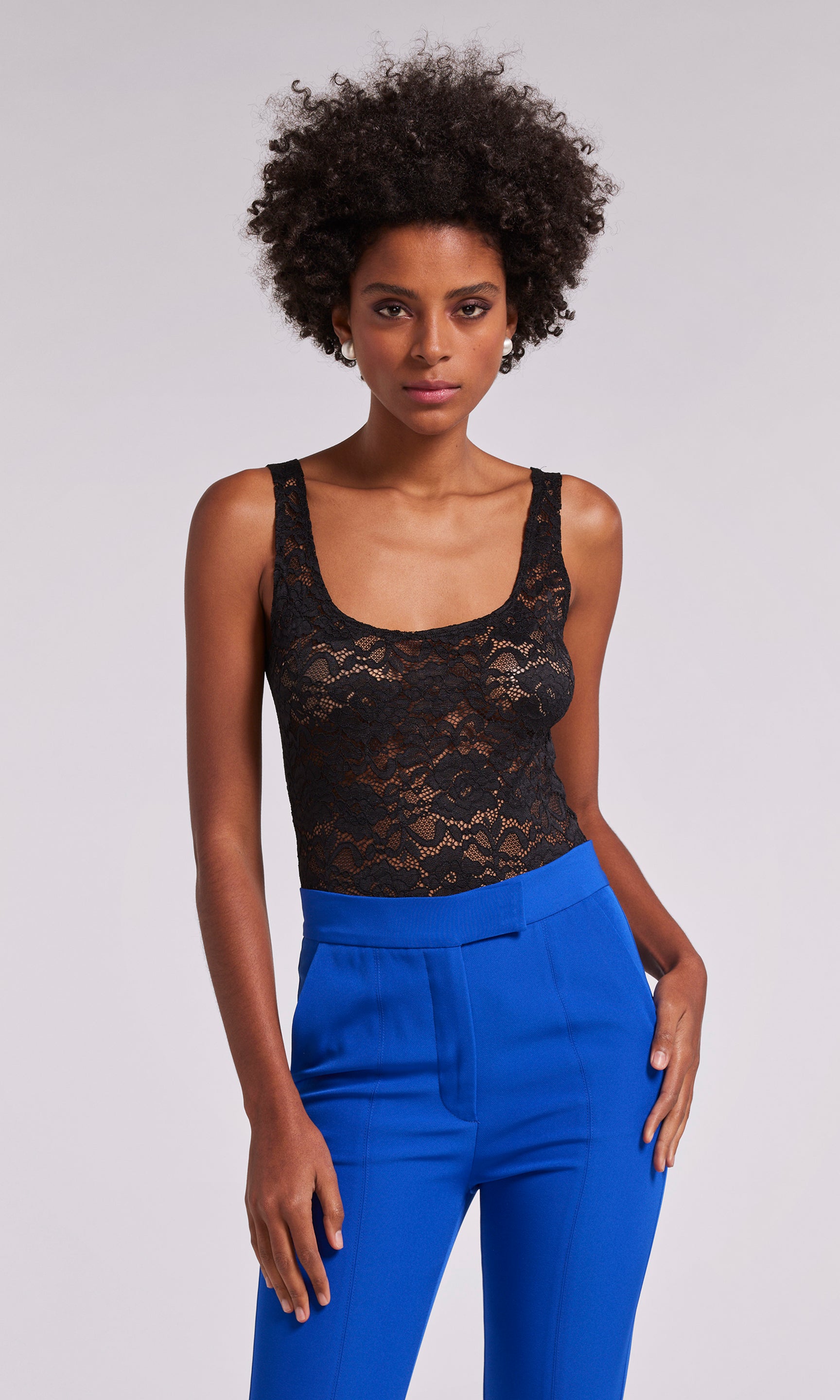 Lace And Jersey Sheer Sleeveless Bodysuit