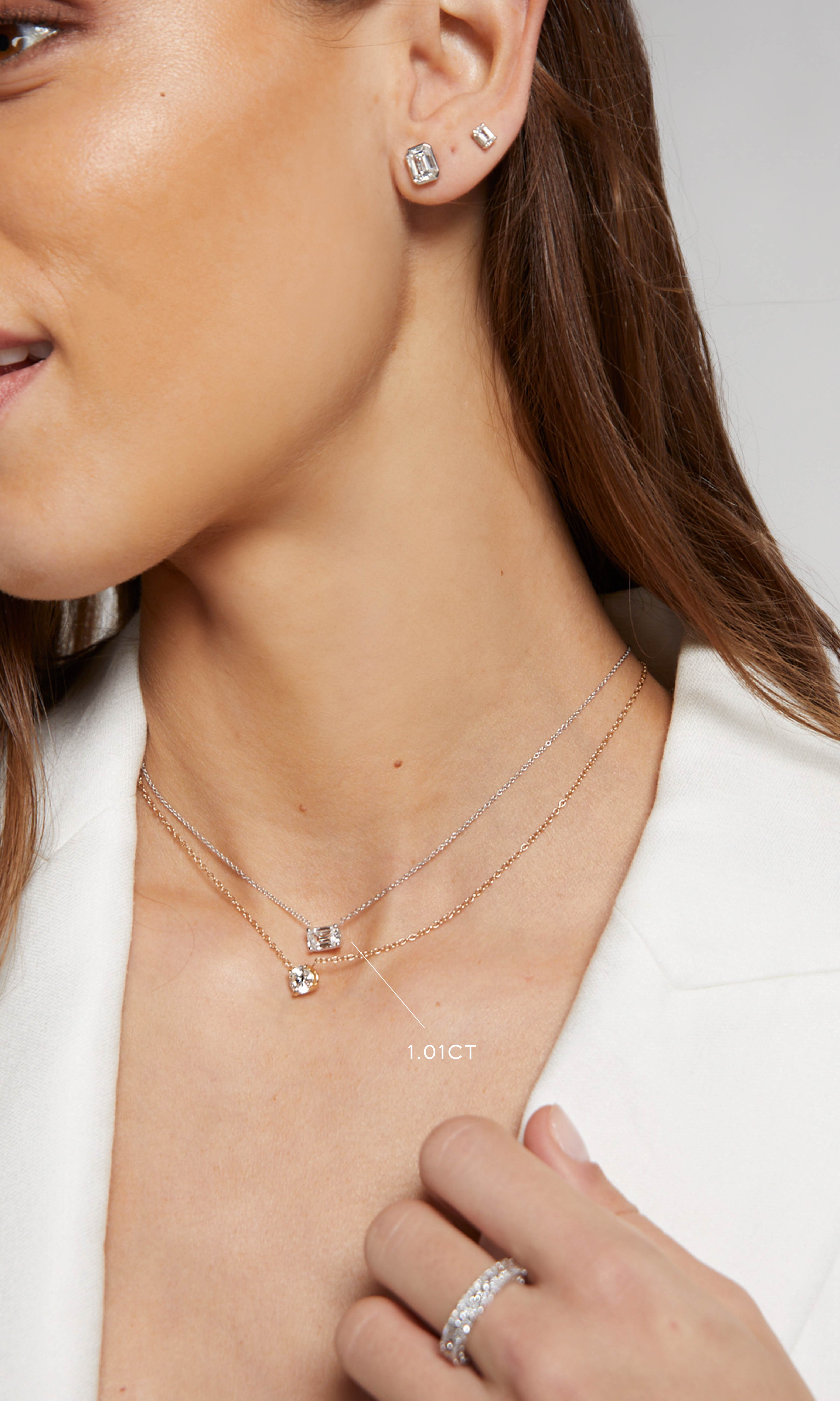 CHERIE EMERALD CUT EAST WEST PENDANT NECKLACE 1.01 Carat