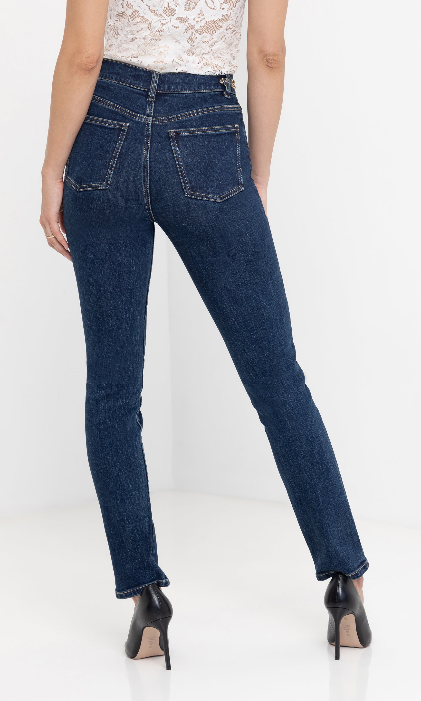 Rear view of the Darren Denim Pants, showing the classic pocket design and tailored fit.