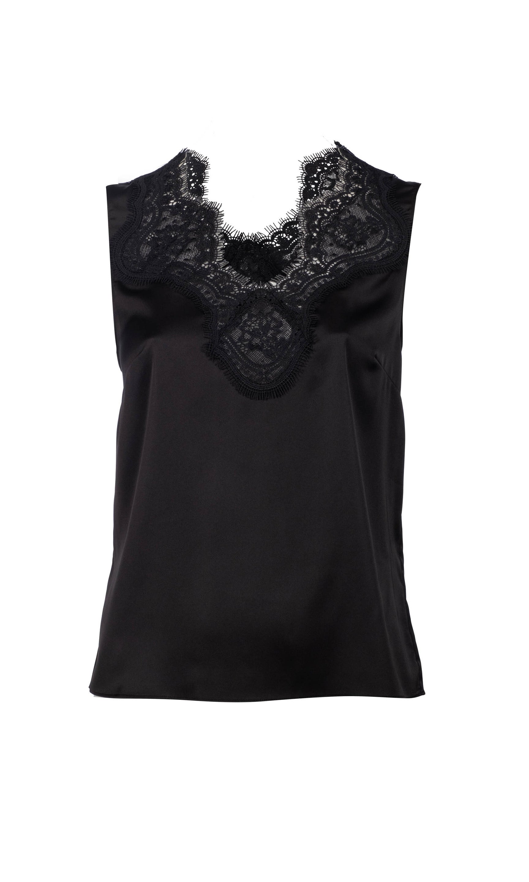 Flat image of the Glace lace combo tank in black with a lace neckline