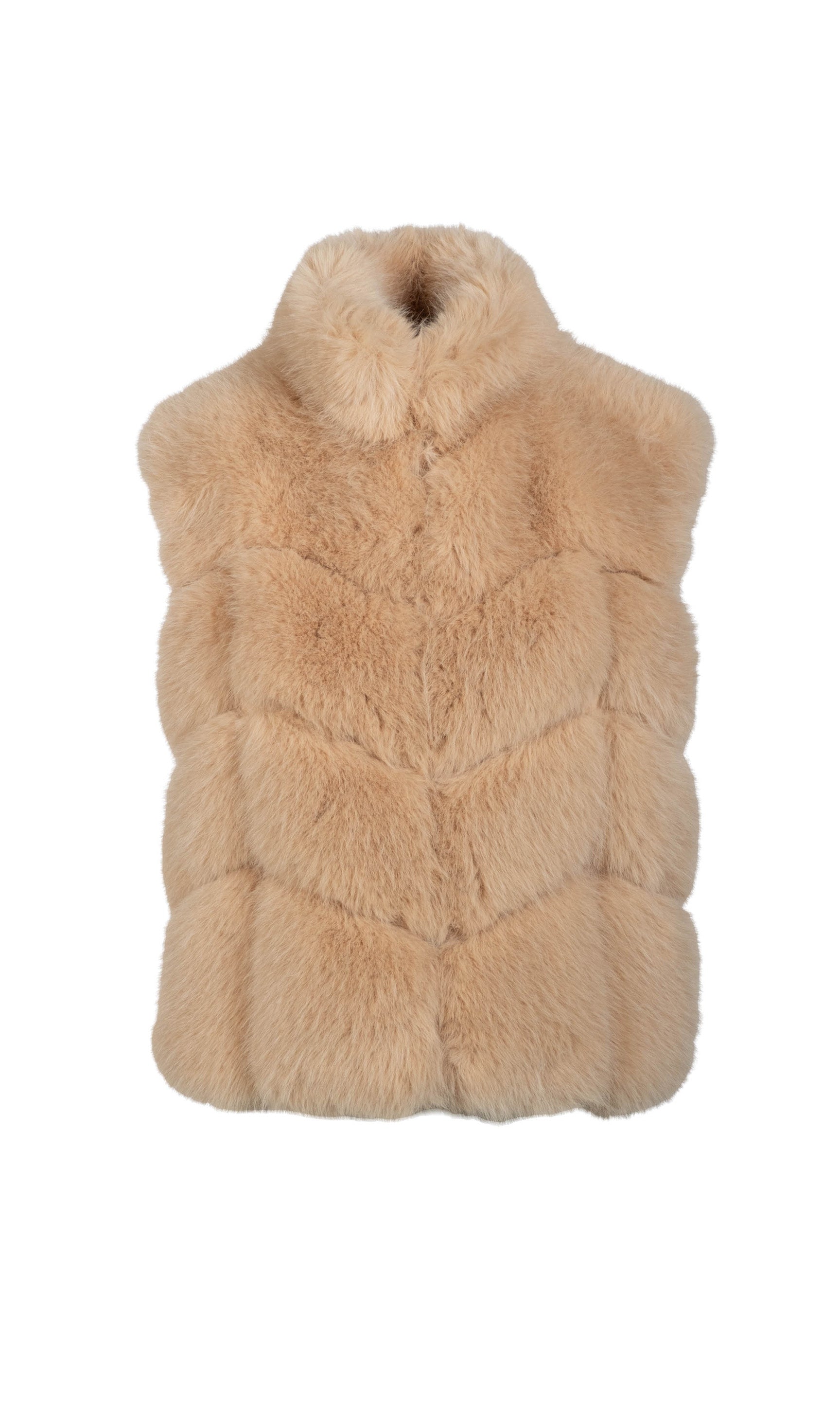 Beige faux fur vest on a white background