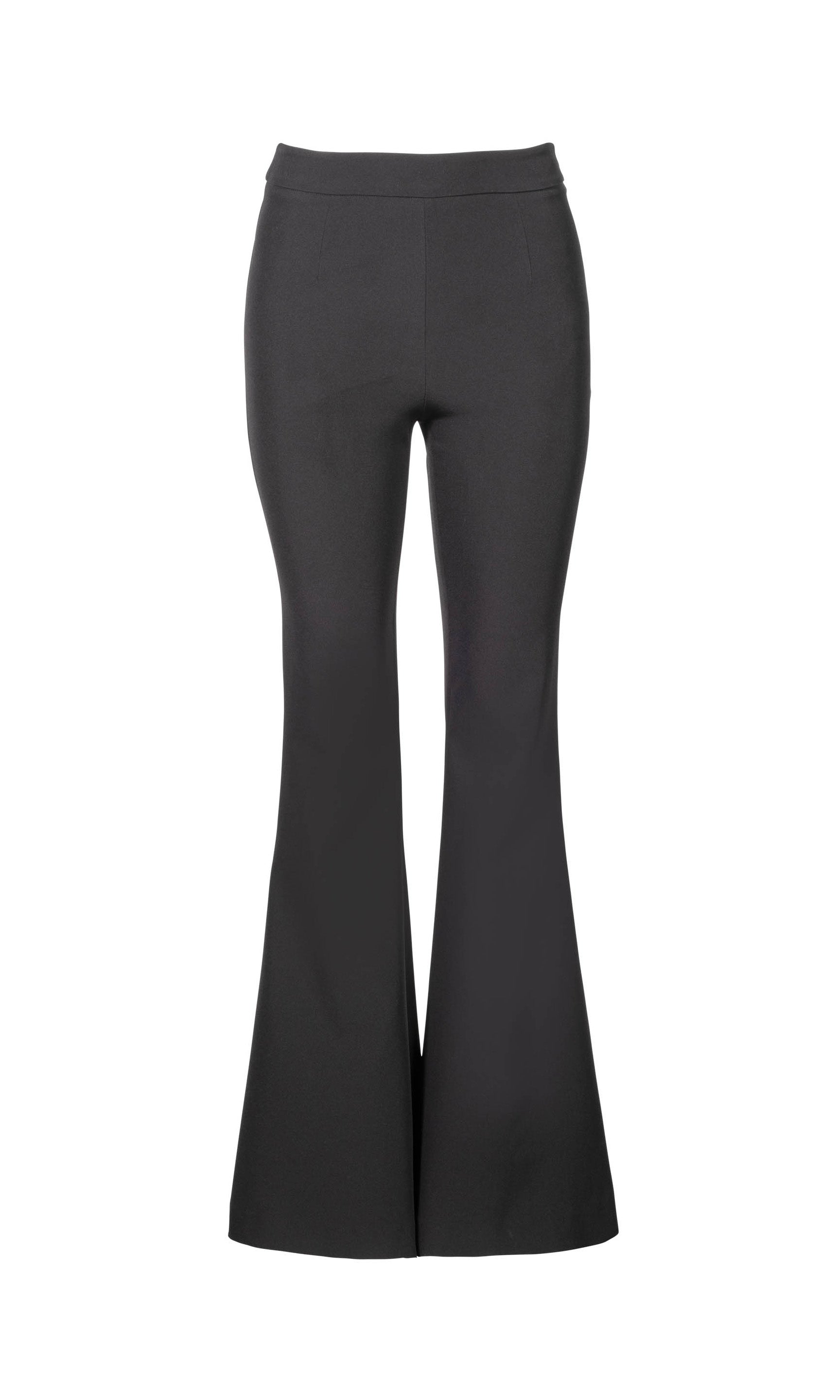 Flat image of the Wesley crepe pants with flare legs in black on a white background
