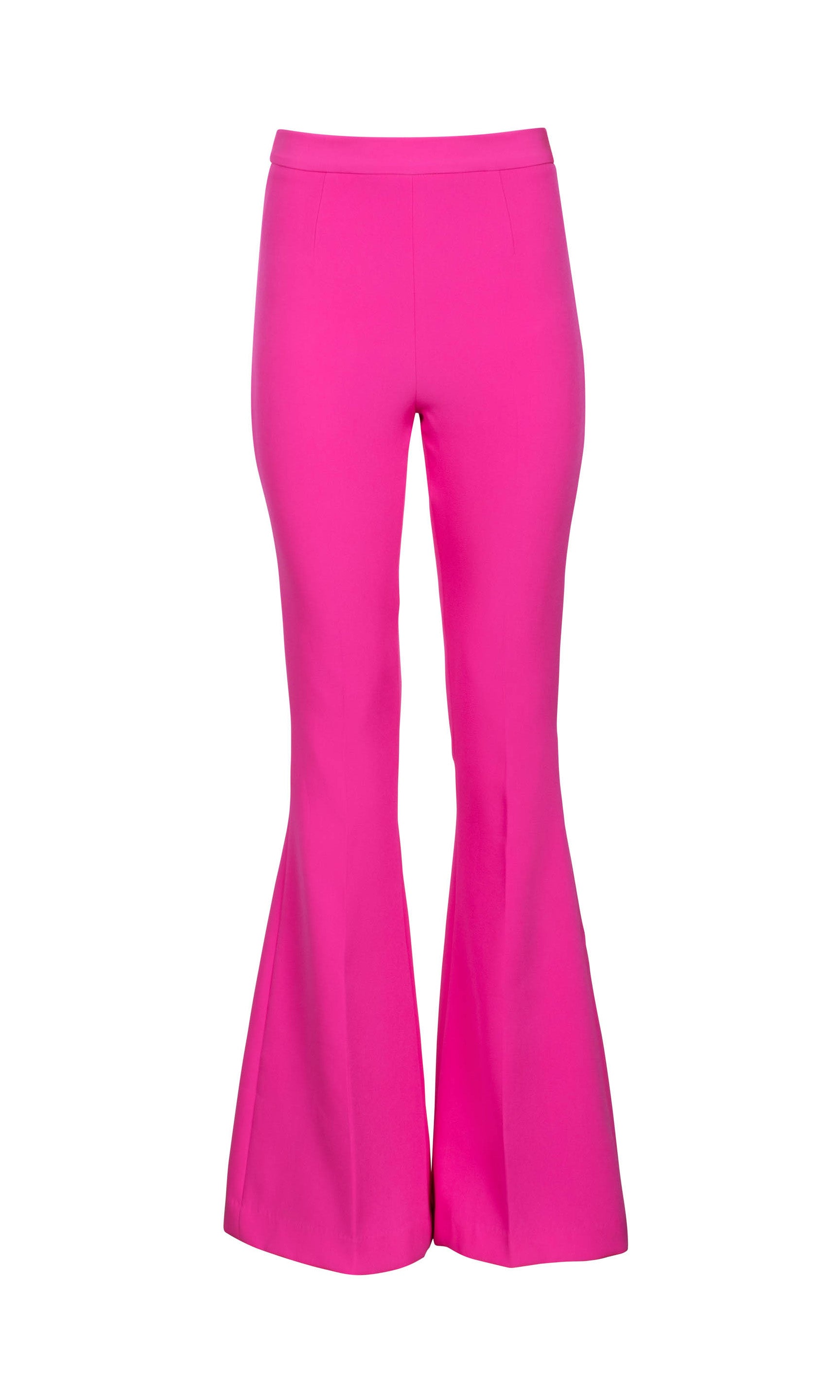 Flat image of the Wesley crepe pants with flare legs in hot pink on a white background