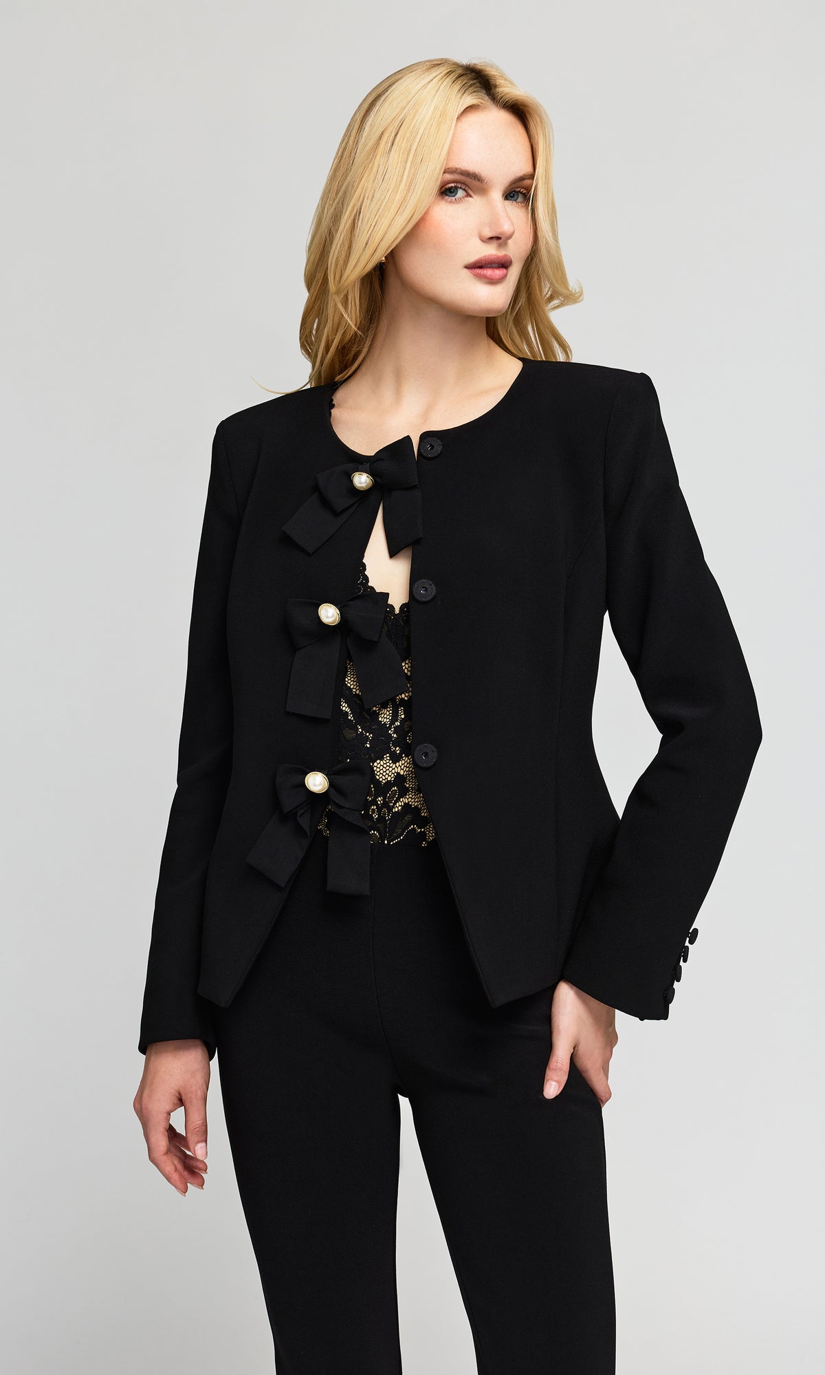 Cameron Power Stretch Crepe Bow Jacket