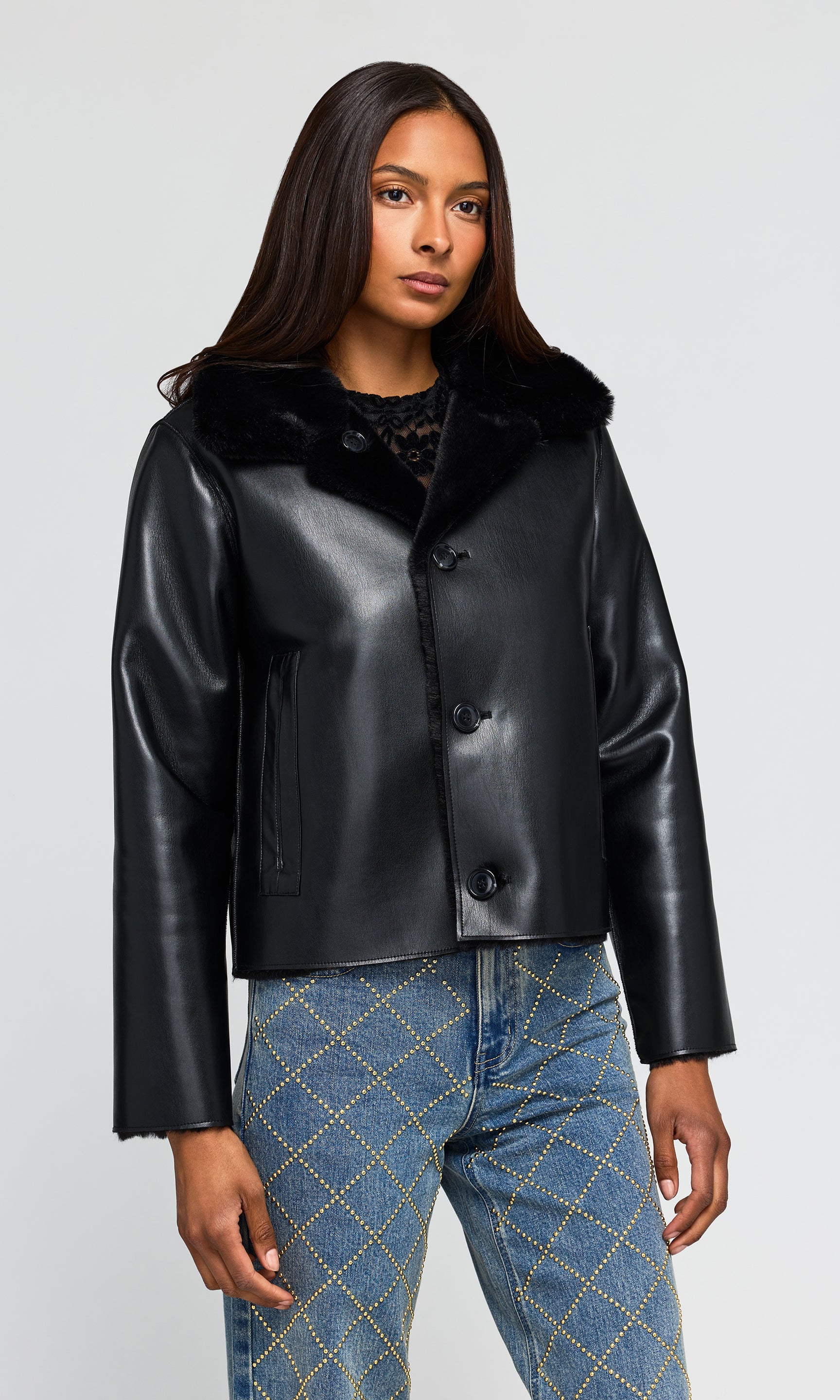 Delphine Reversible Faux Fur Shearling Jacket