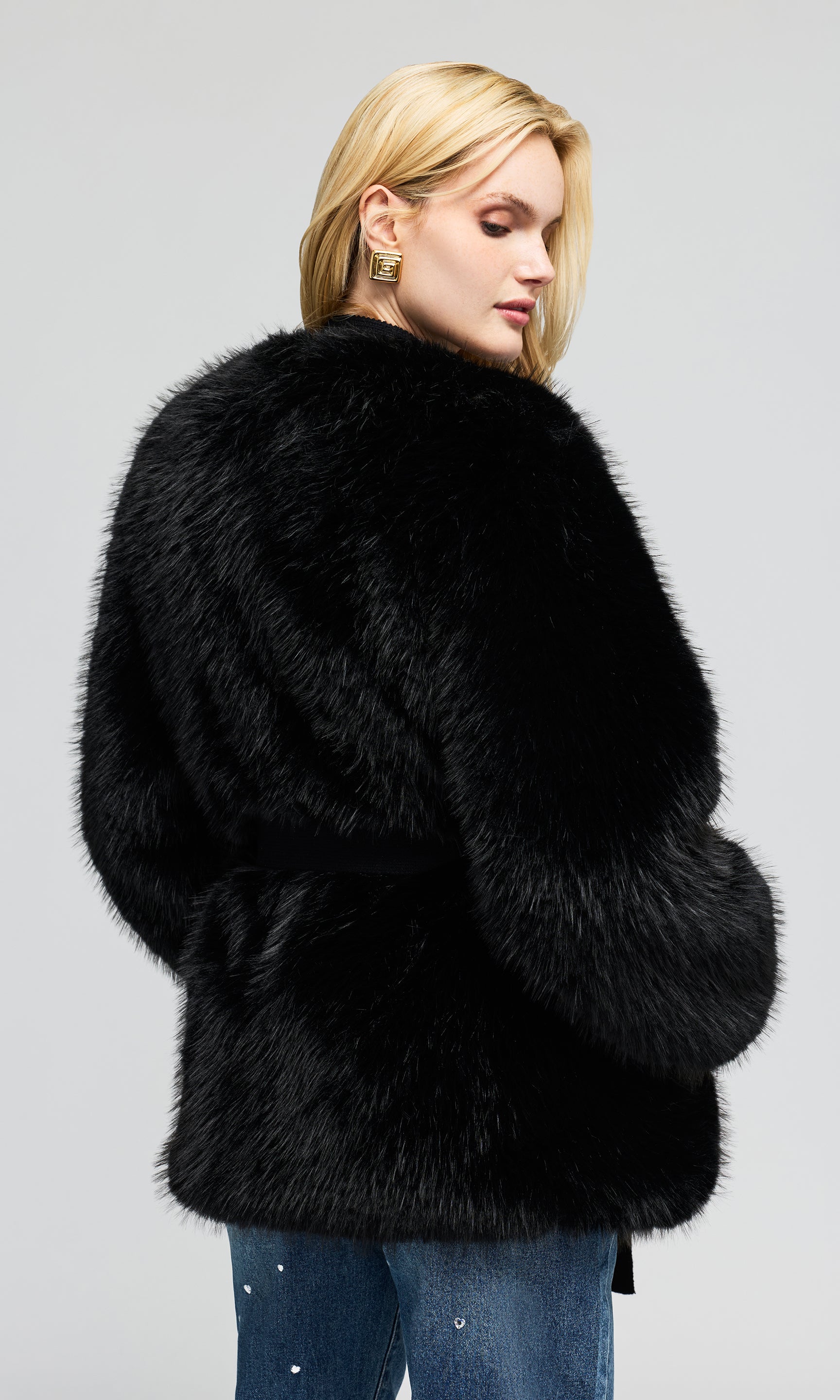 Heloise Faux Fur Belted Wrap Jacket
