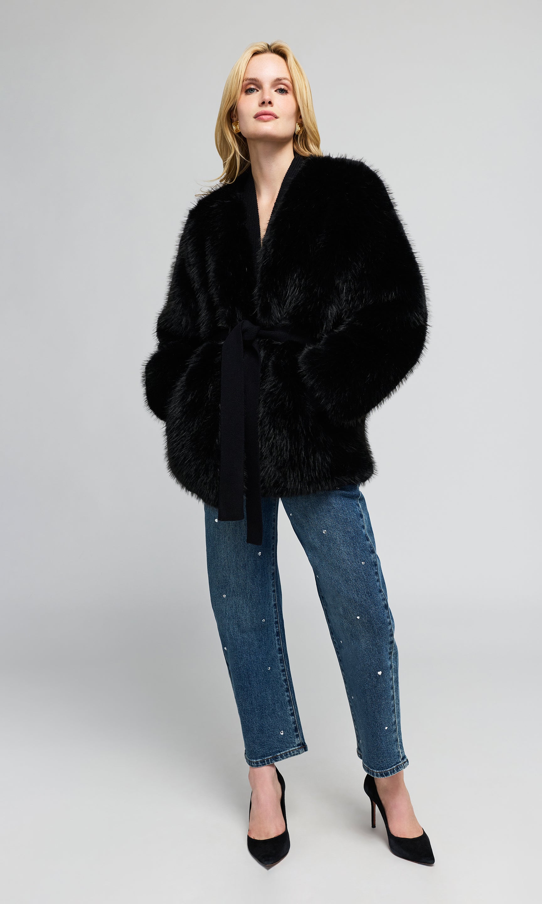 Heloise Faux Fur Belted Wrap Jacket
