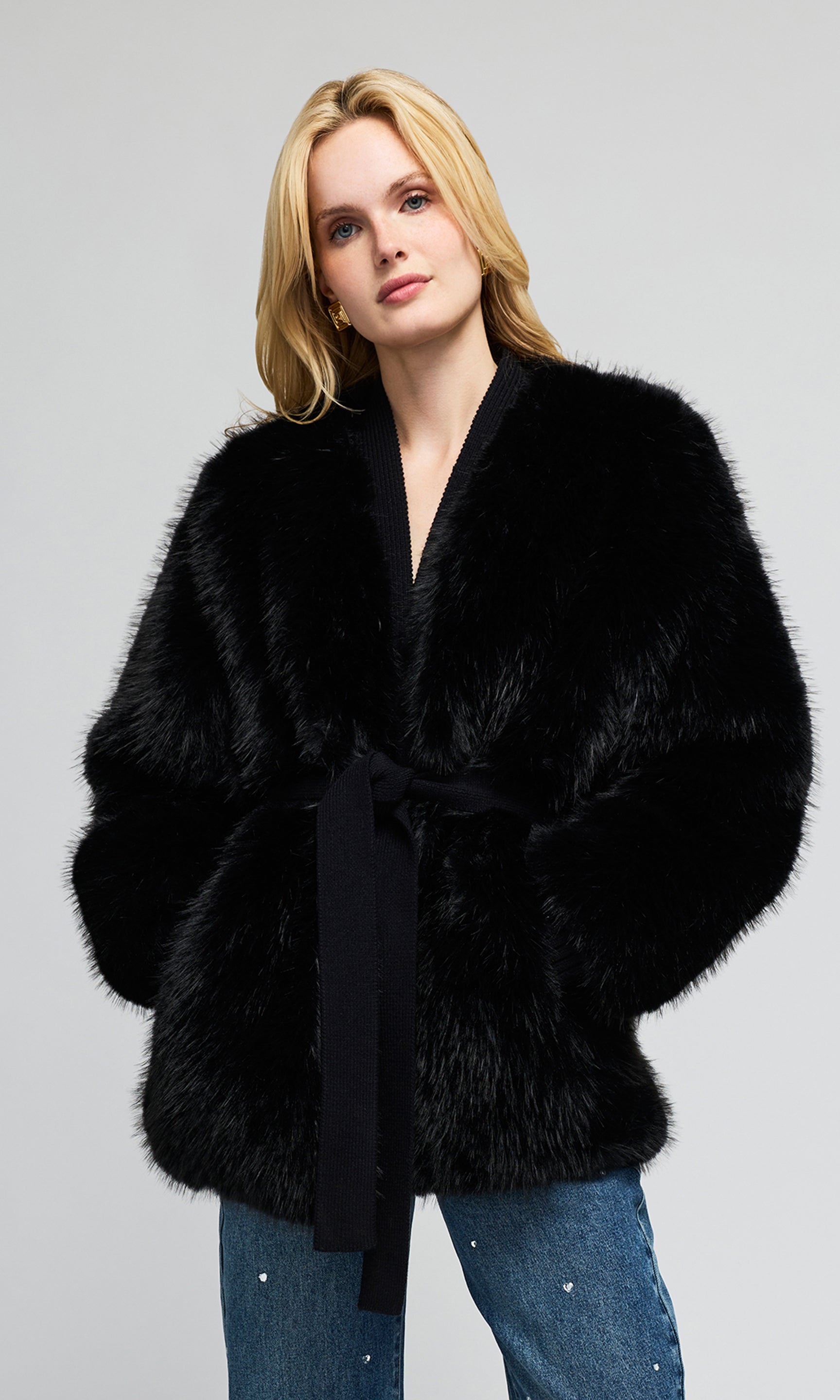 Heloise Faux Fur Belted Wrap Jacket