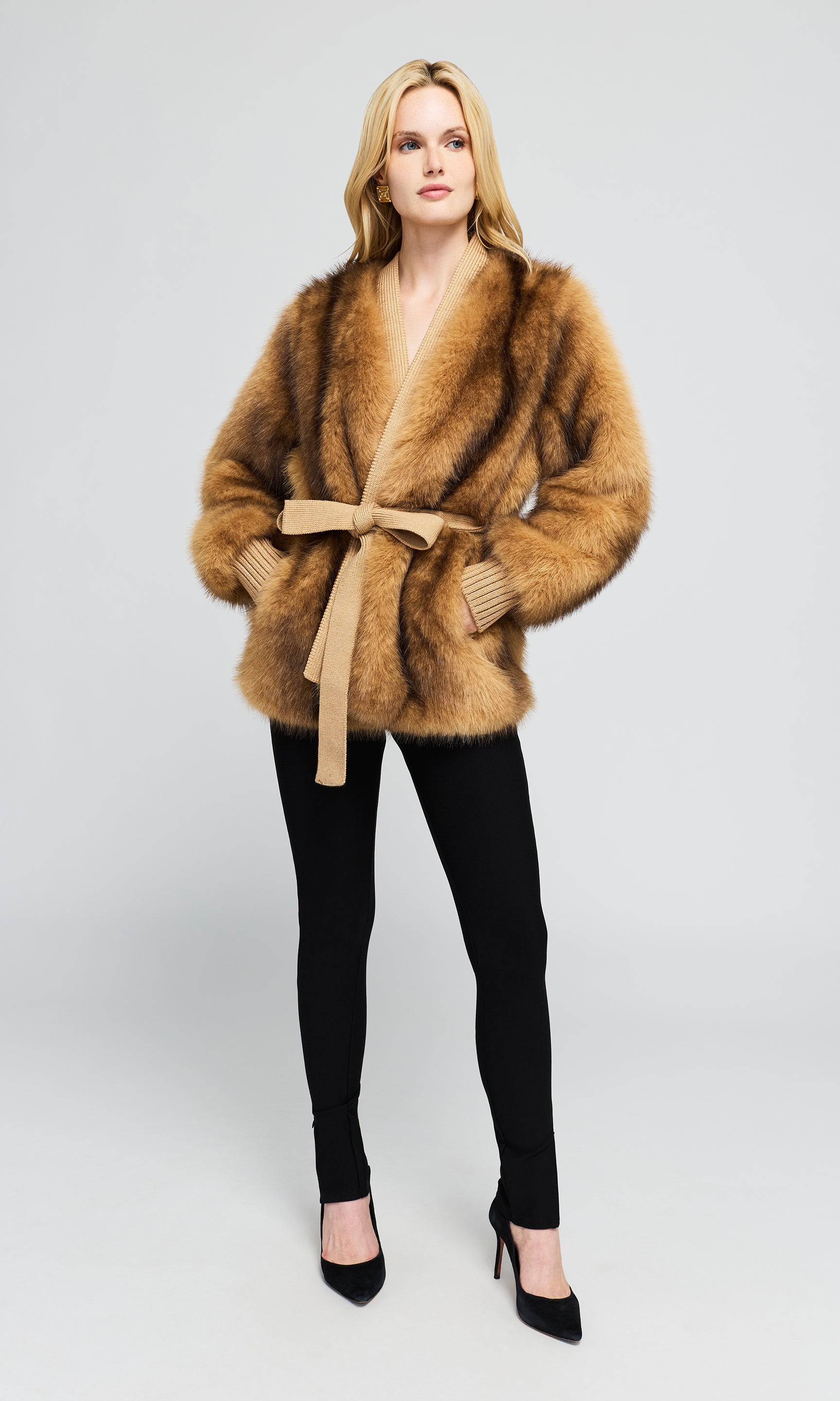 Heloise Faux Fur Belted Wrap Jacket