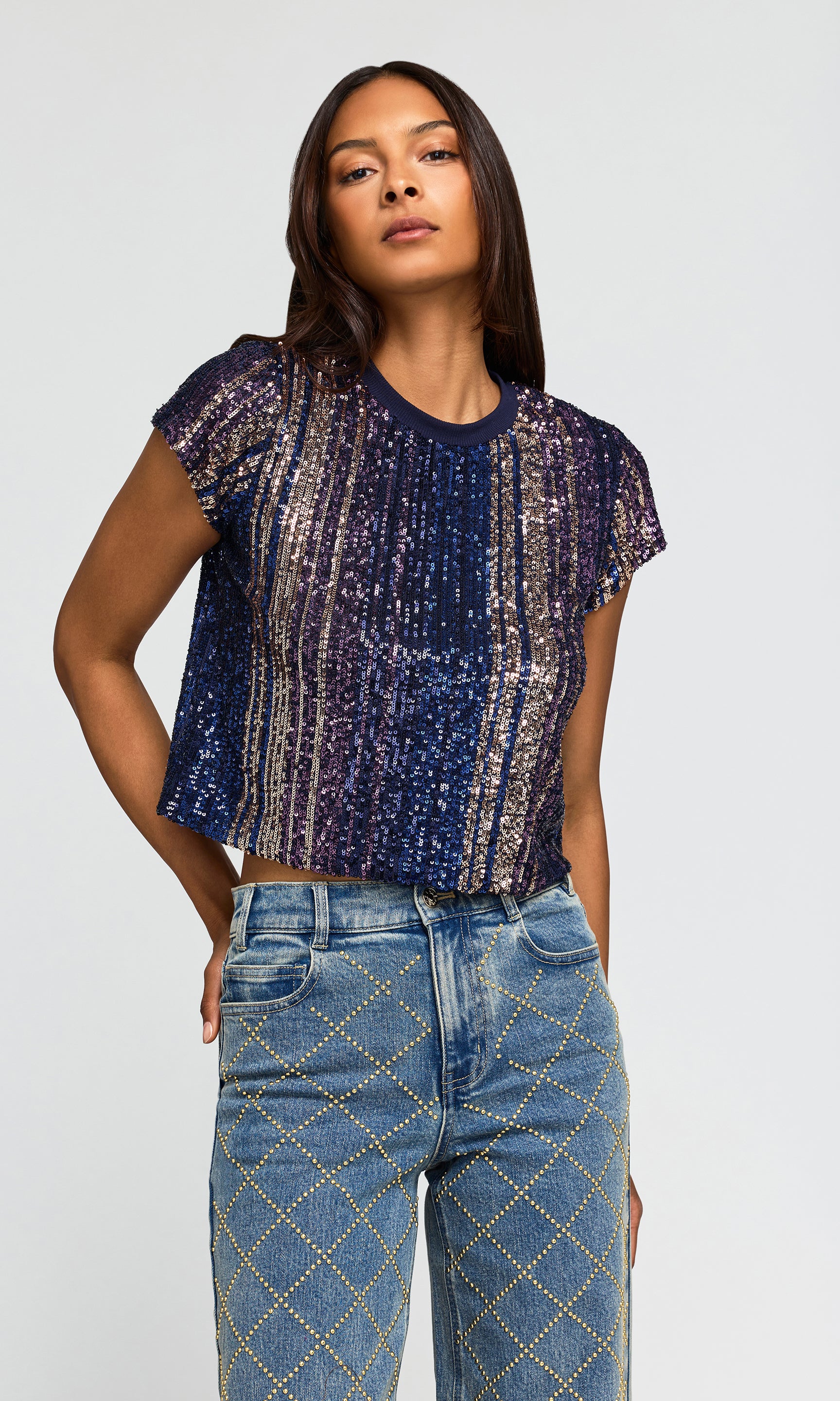 Kai Stripe Sequin Top