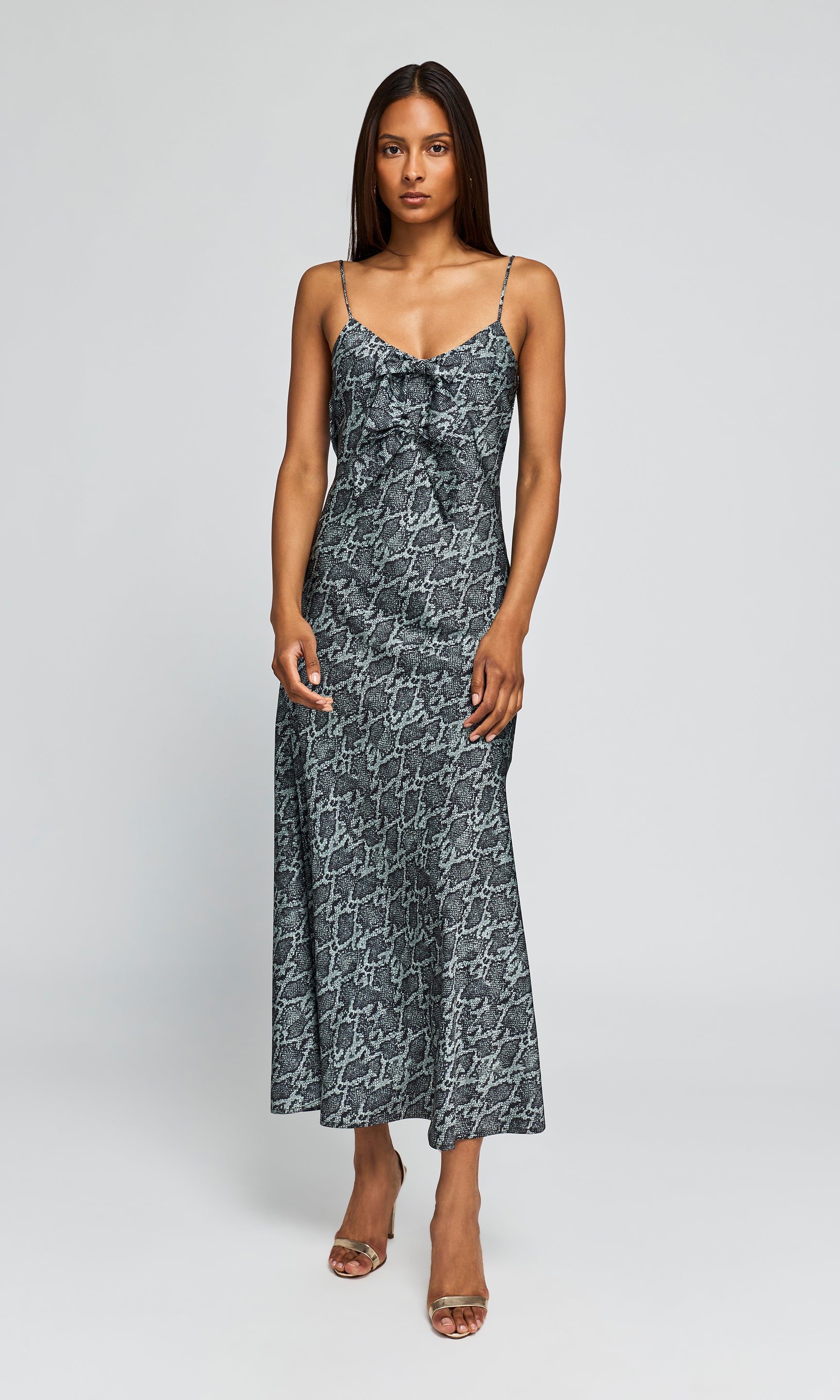 Madeleine Snake Satin Bow Dress