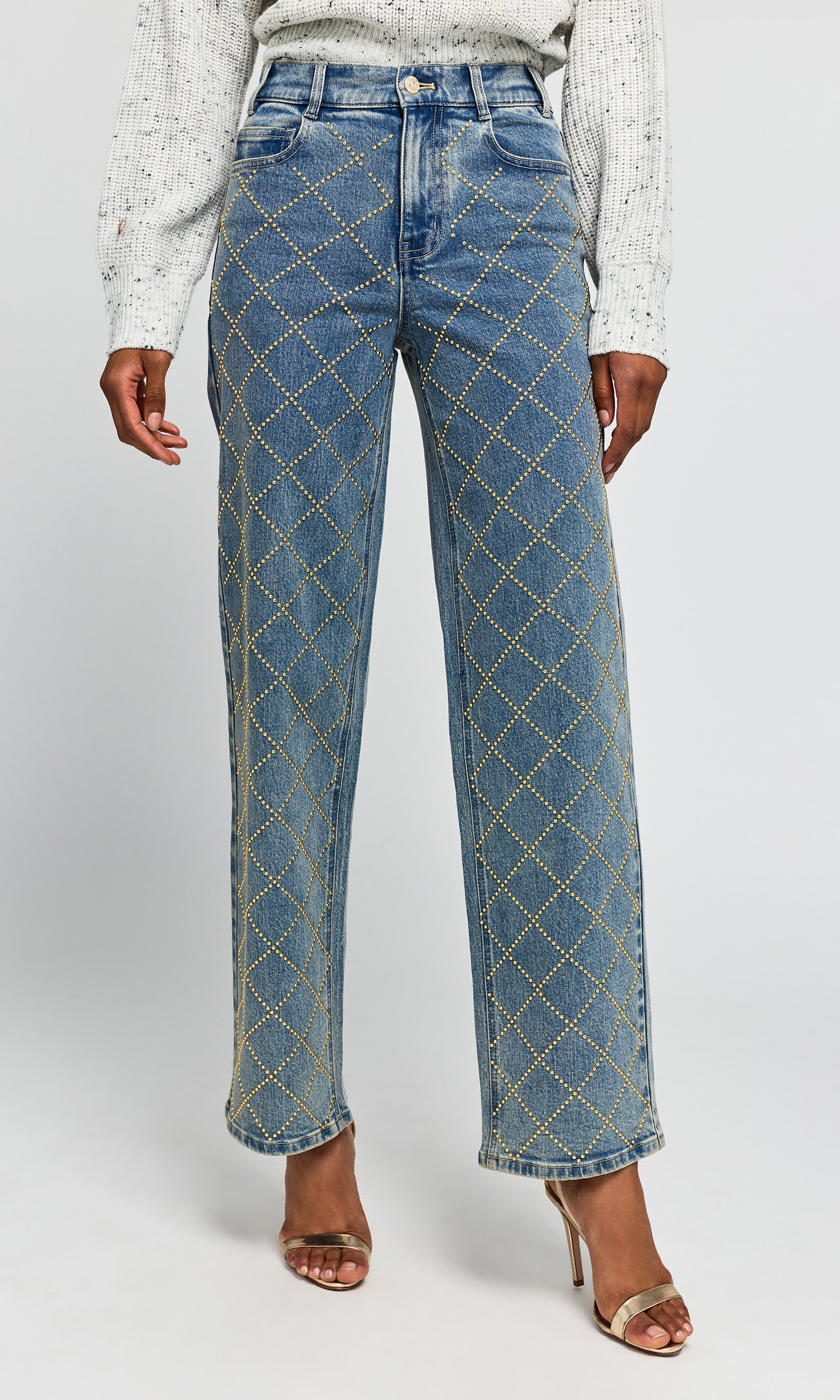 Staria Studded Plaid Jeans