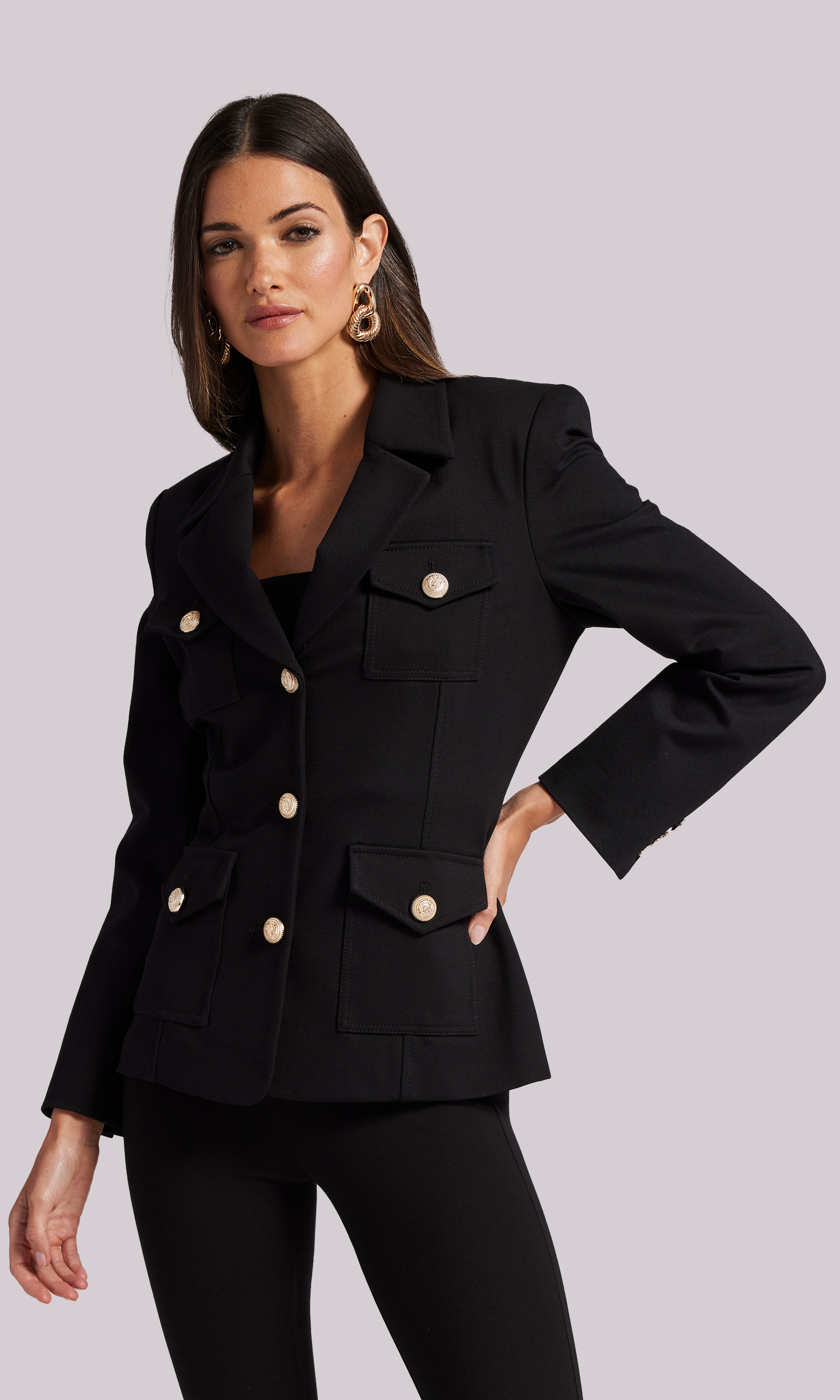 Womens black and gold blazer hot sale