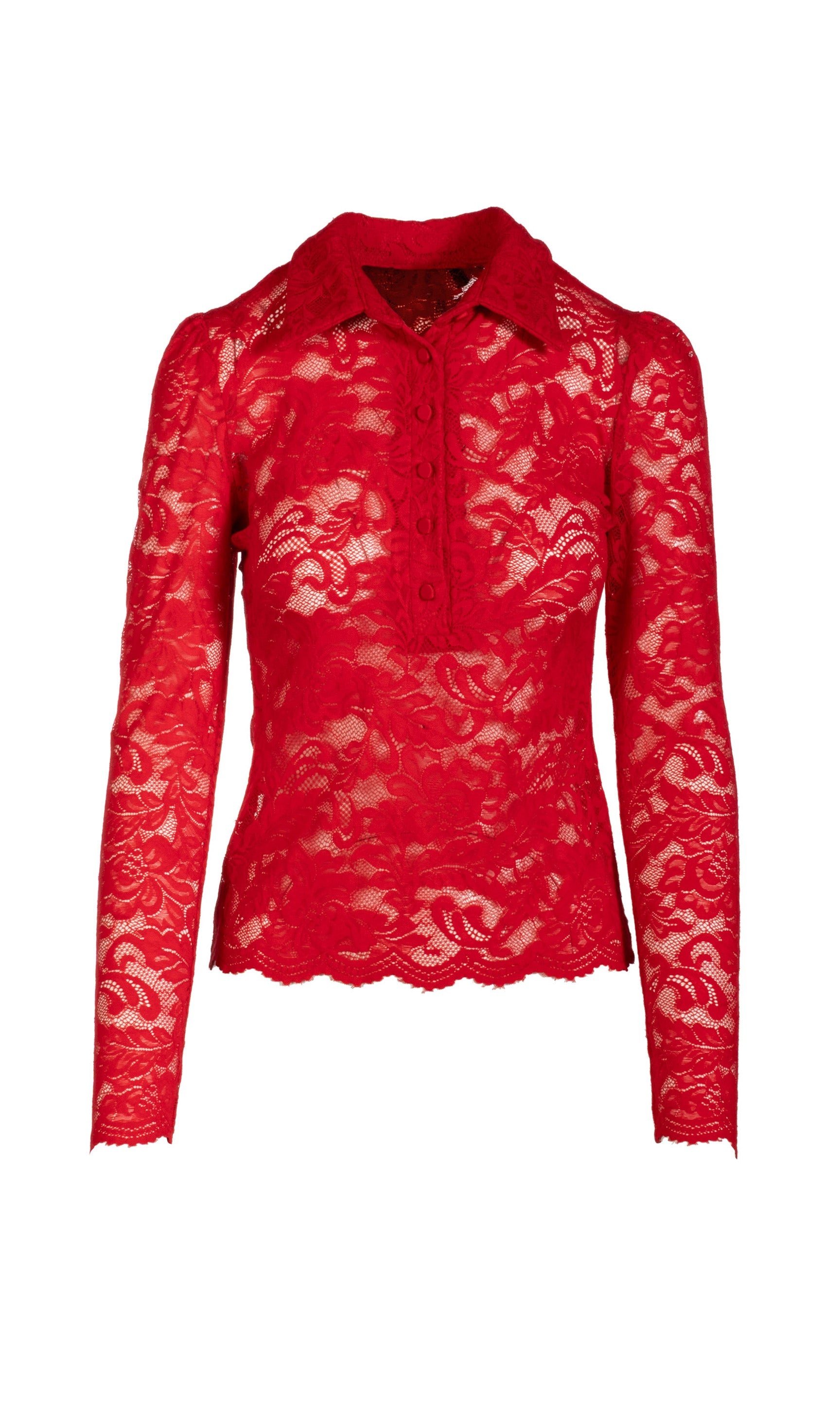 Ghost image of the Dominique red lace blouse on a white background