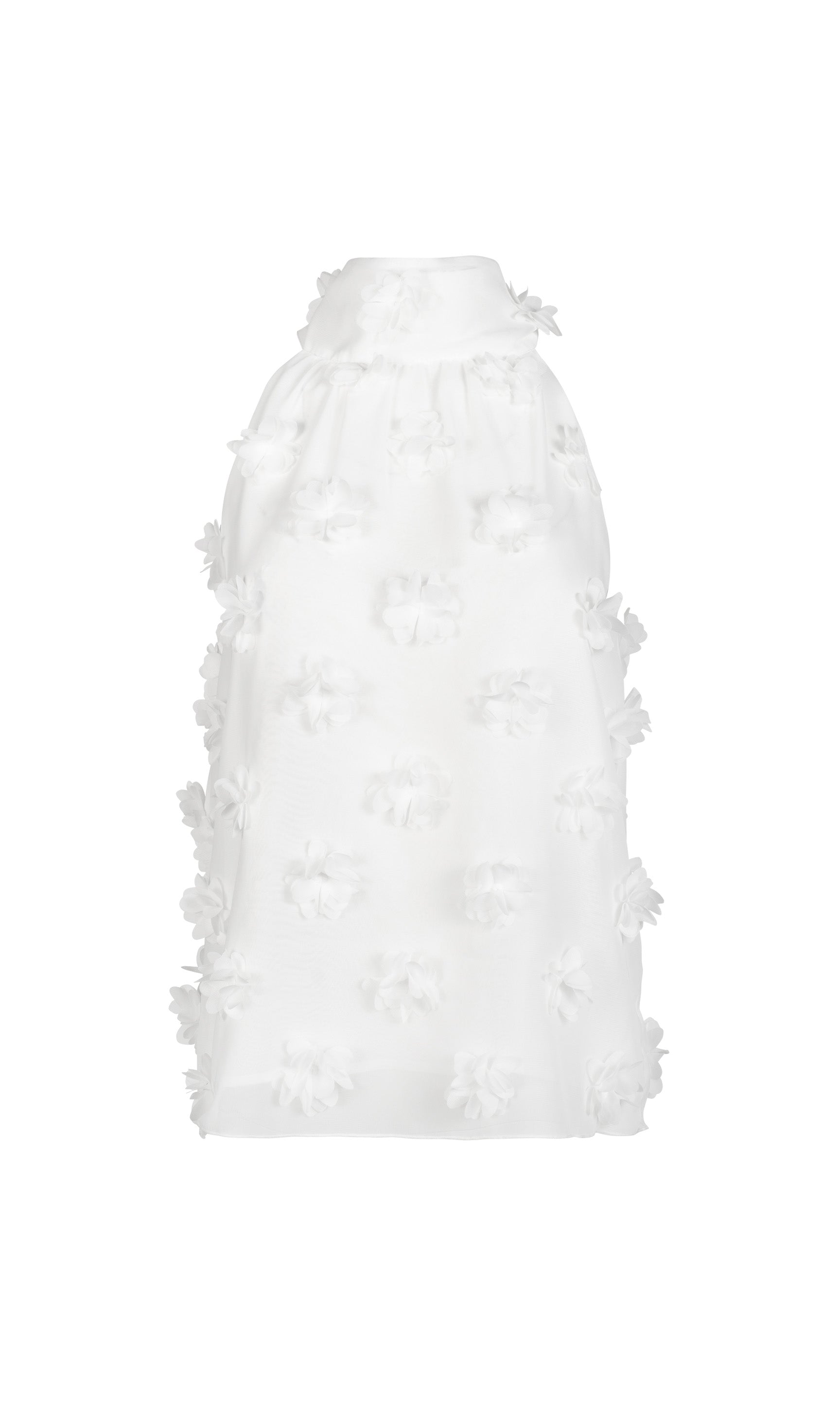 White halter top with floral embellishments on a white background