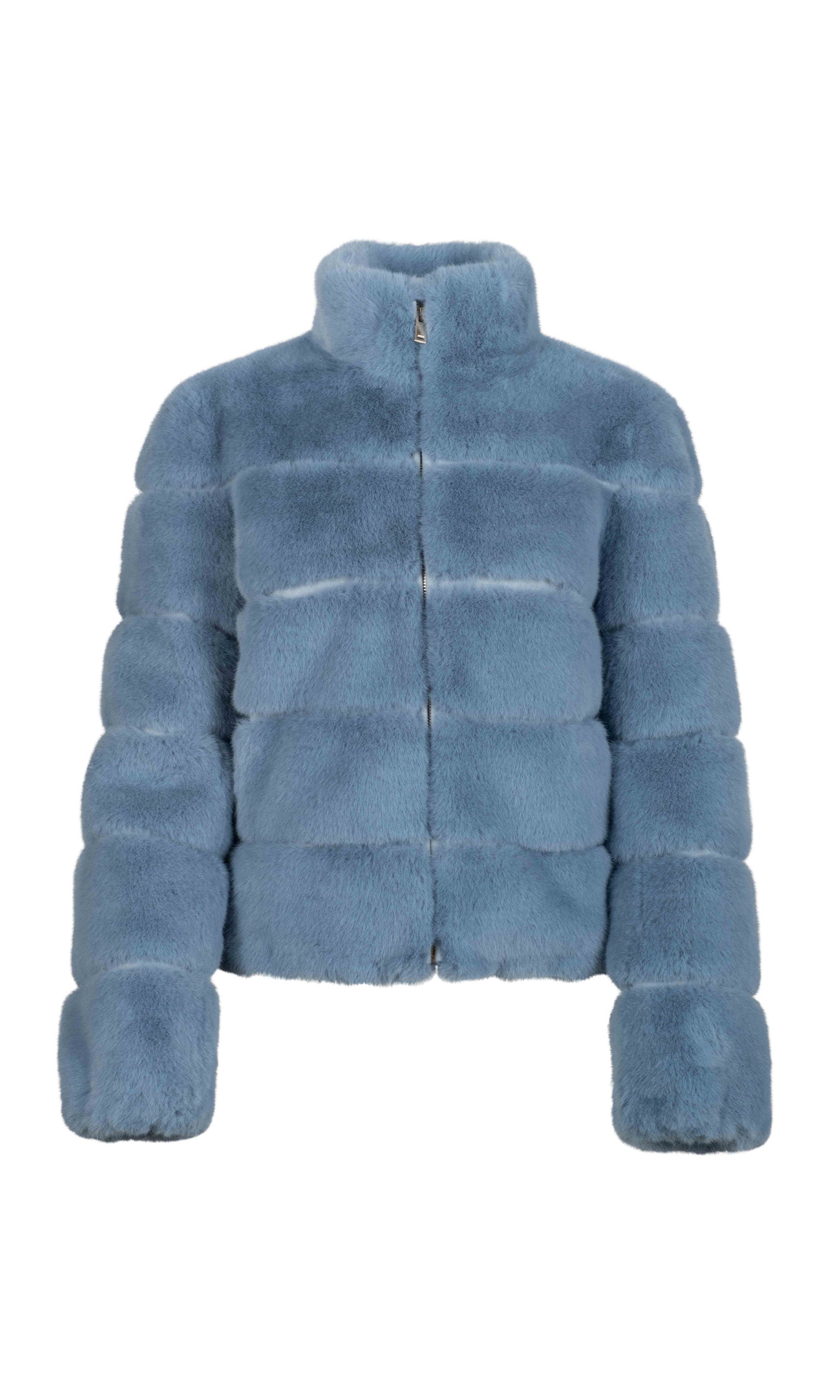 Blue faux fur jacket on a white background
