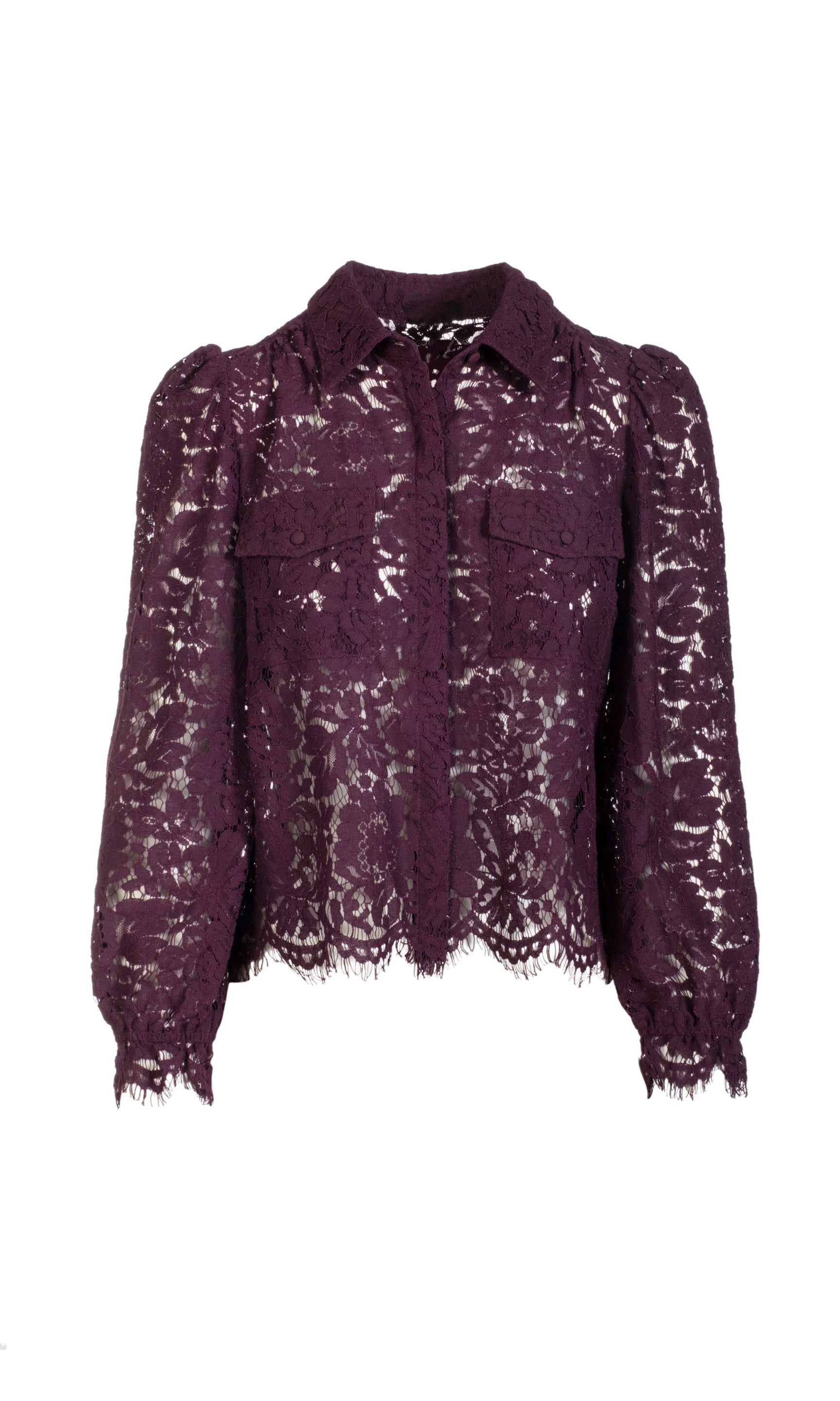 Ghost image of the Lina purple lace blouse on a white background