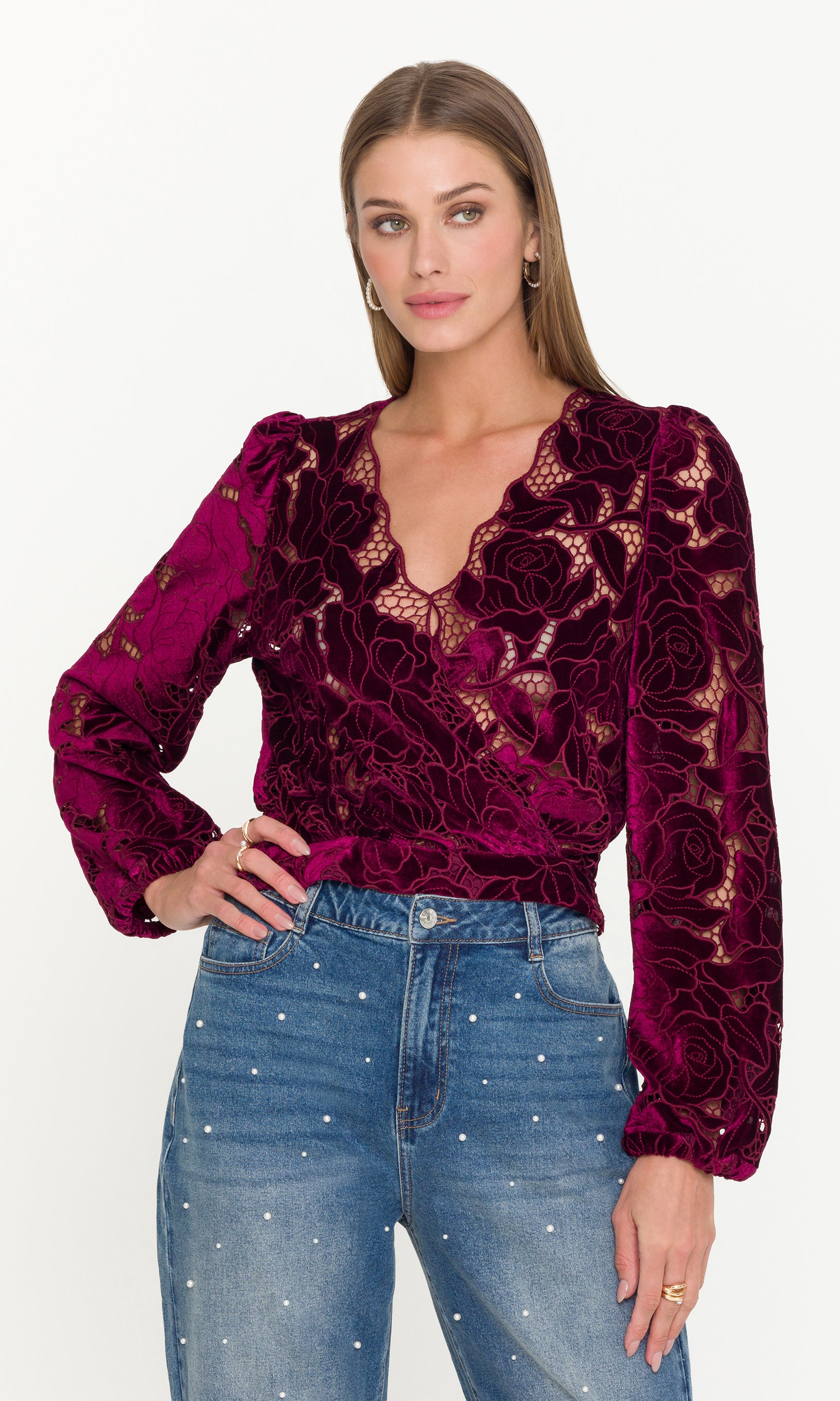 Loralie Velvet Lace Wrap Blouse