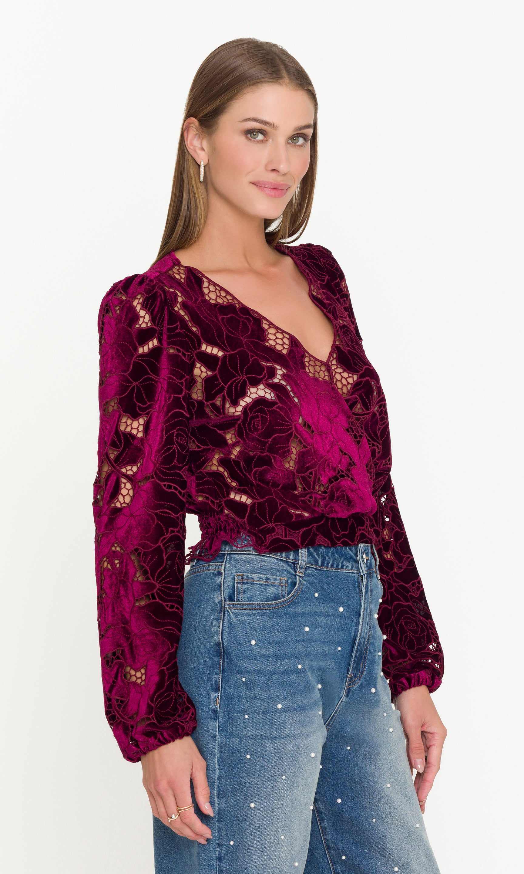 Loralie Velvet Lace Wrap Blouse