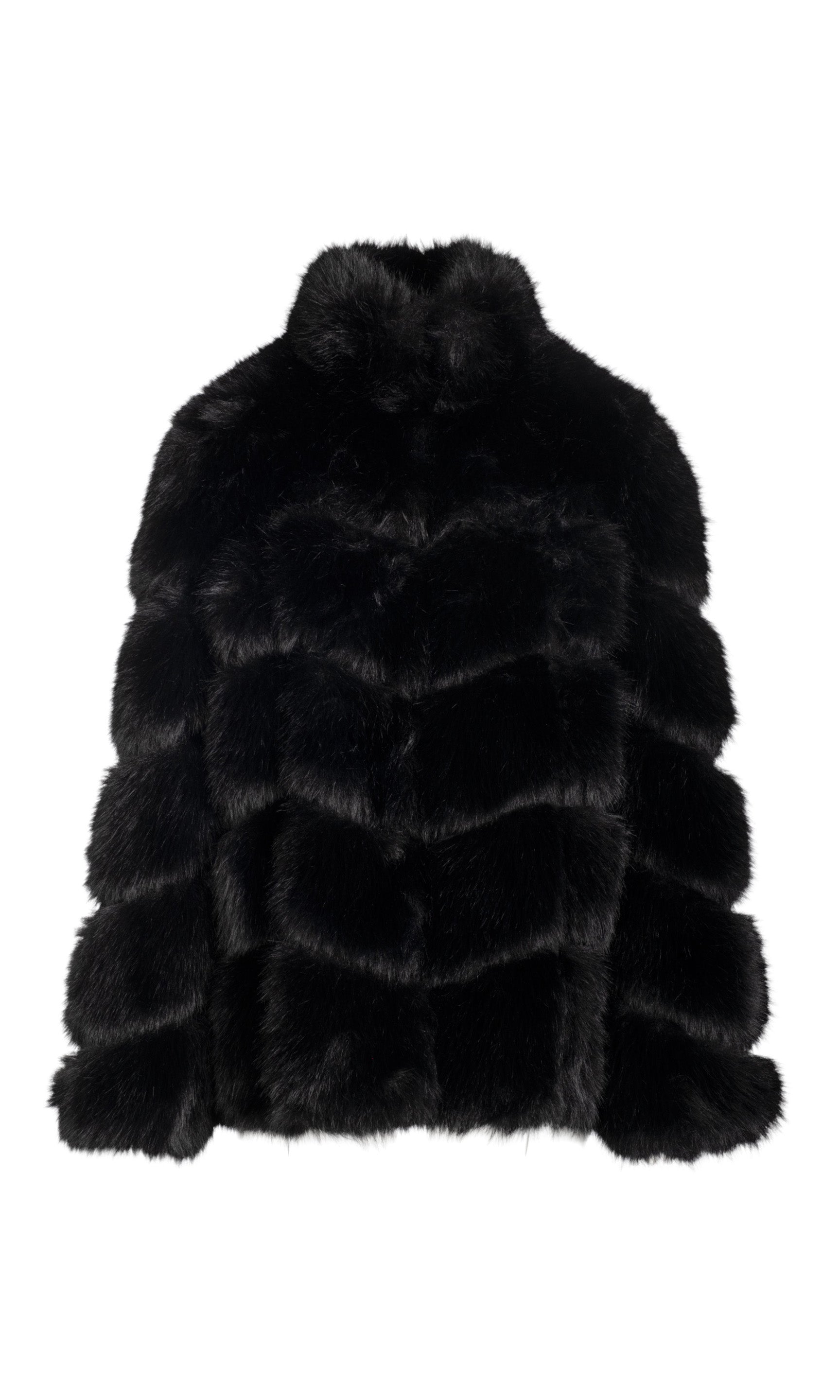 Ghost image of Louisa black faux fur vest on a white background