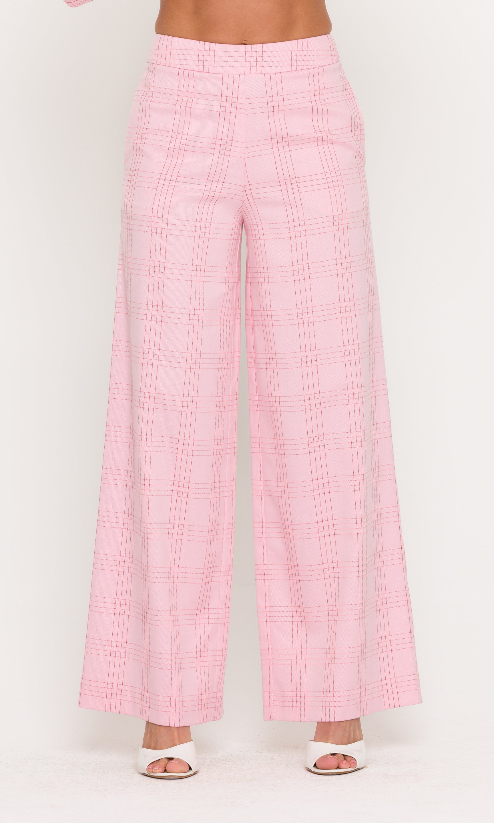 Pink checkered pants on a white background