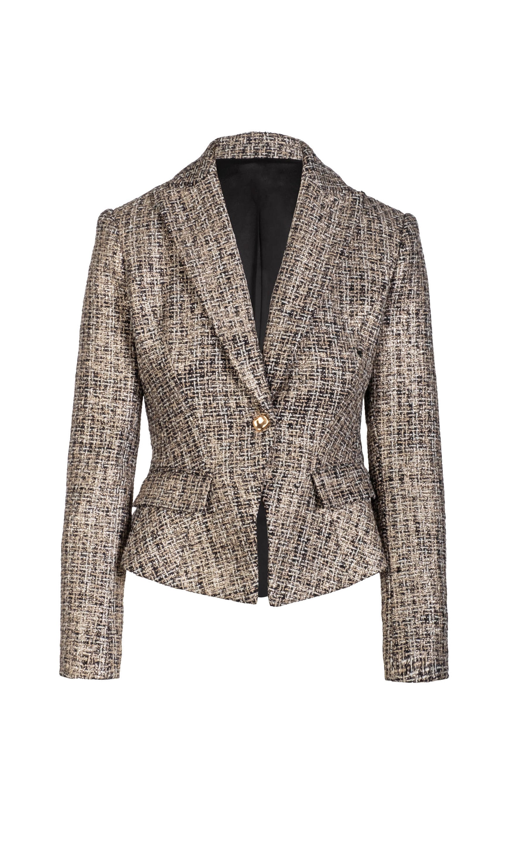 Ghost image of the Mara tweed blazer in a multi gold color on a white background