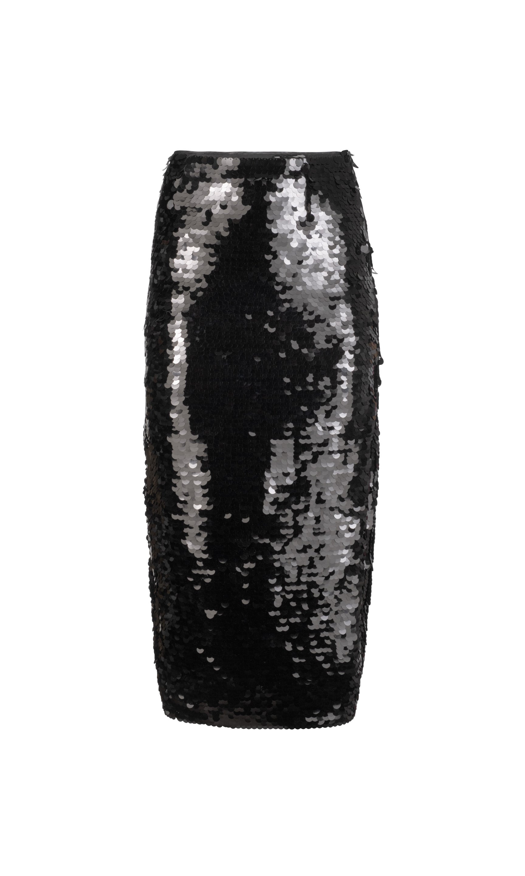 Black sequin pencil skirt on a white background