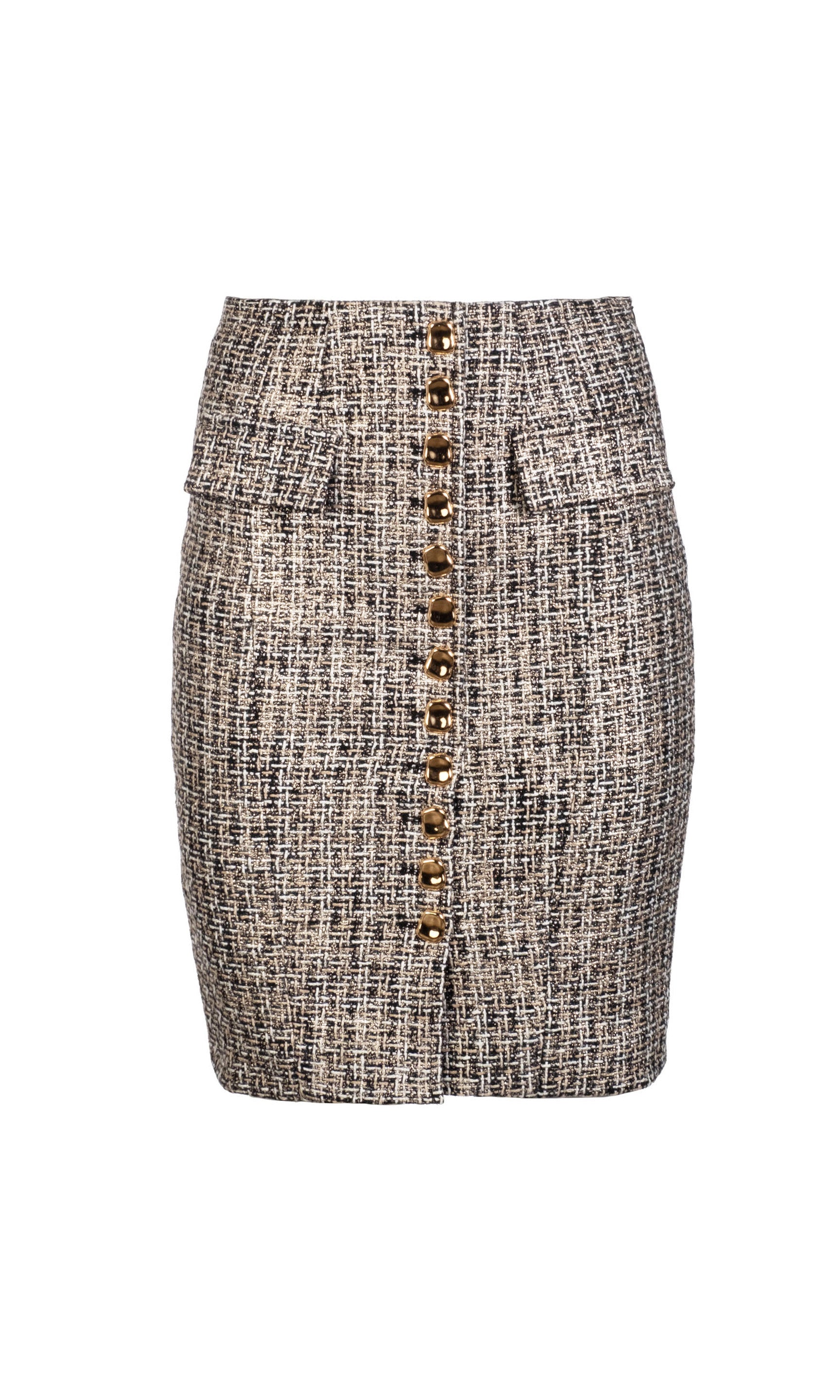 Ghost image of Riley tweed midi skirt with button details on a white background