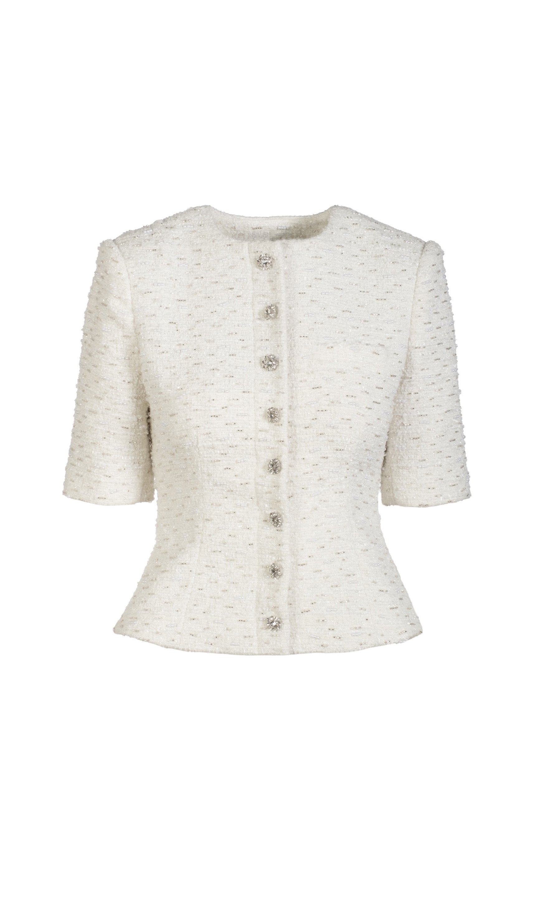 White textured jacket with buttons on a white background
