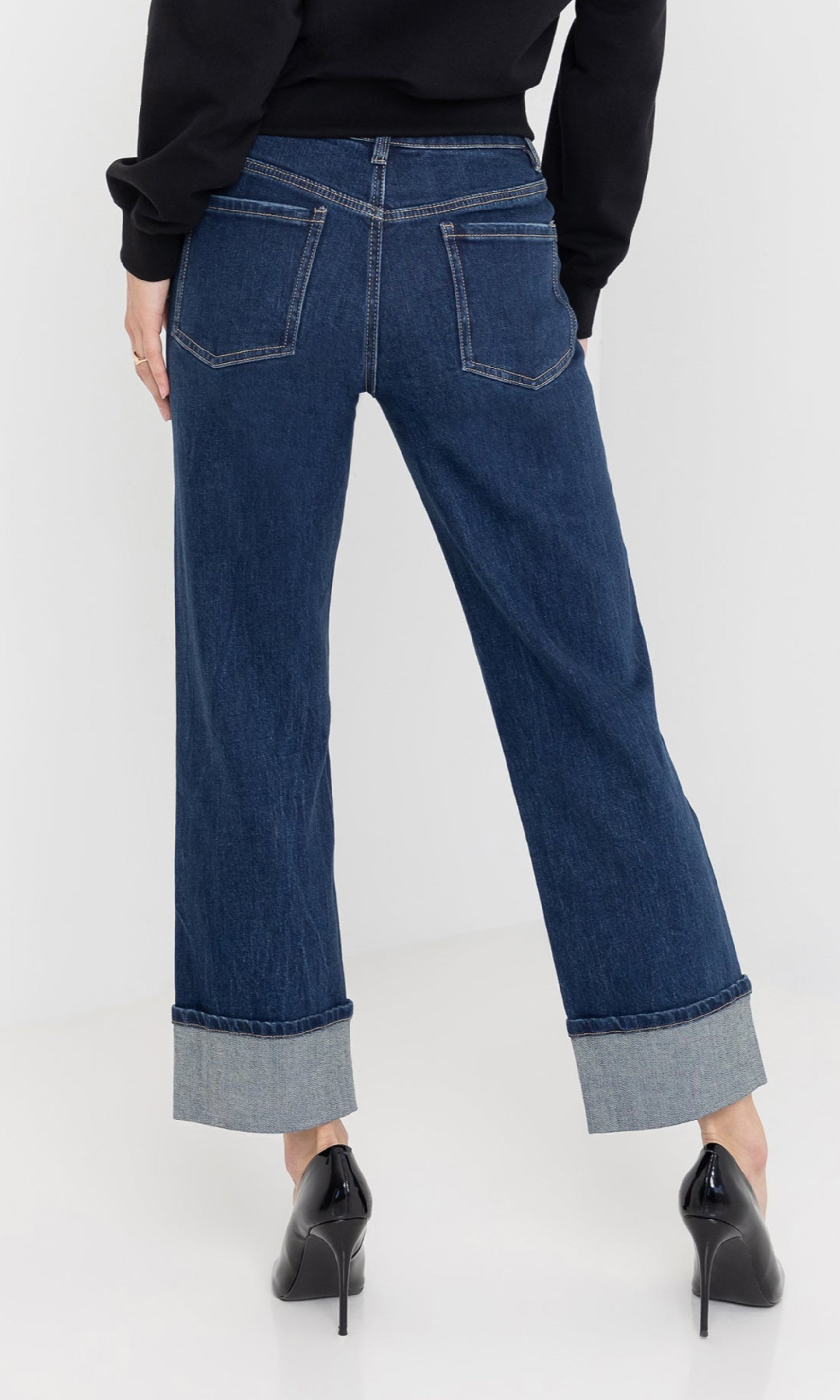 Rear view of the ryland denim jeans showing pocket detailing.