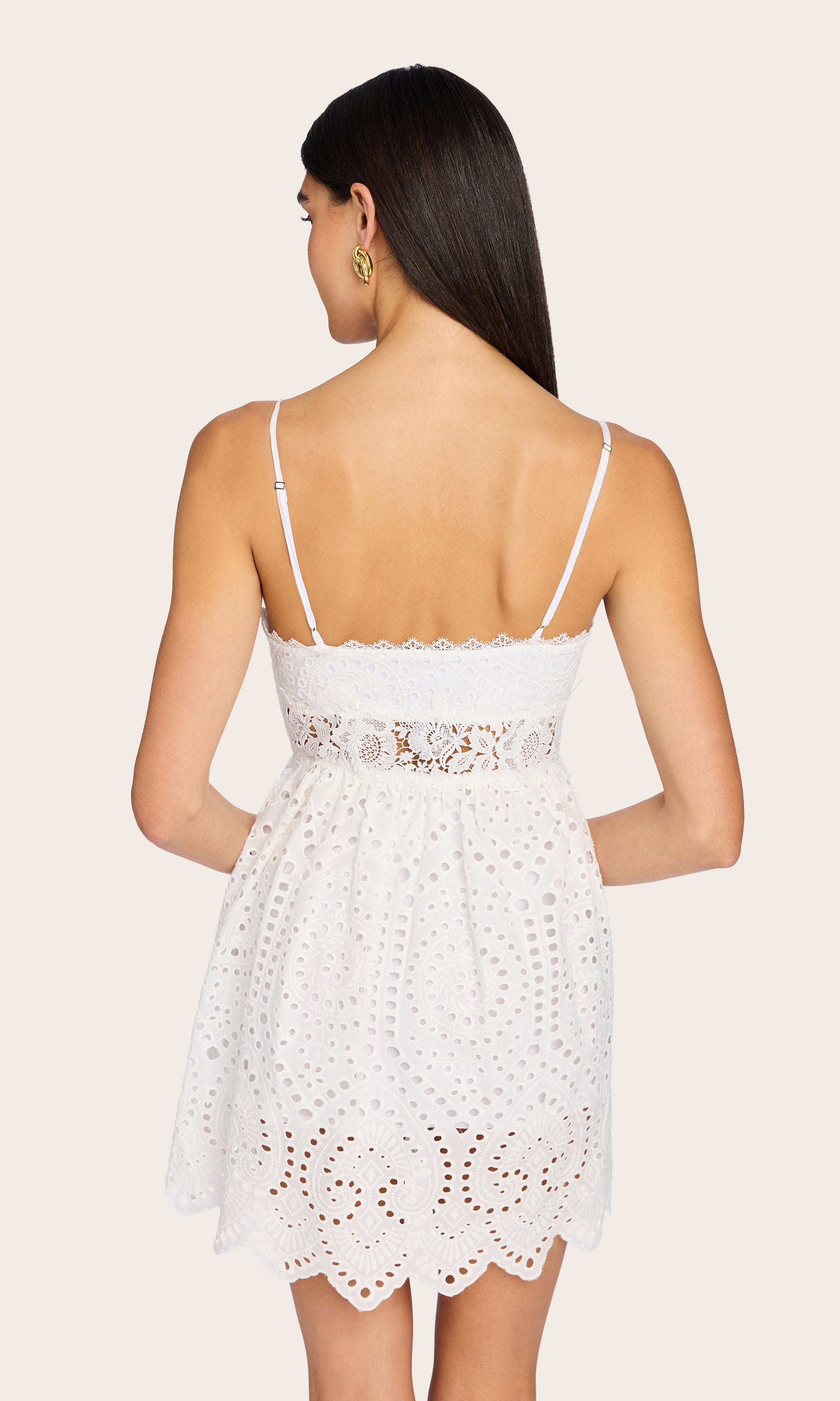 Rear view featuring the spaghetti straps and smocked back for a comfortable, flattering fit