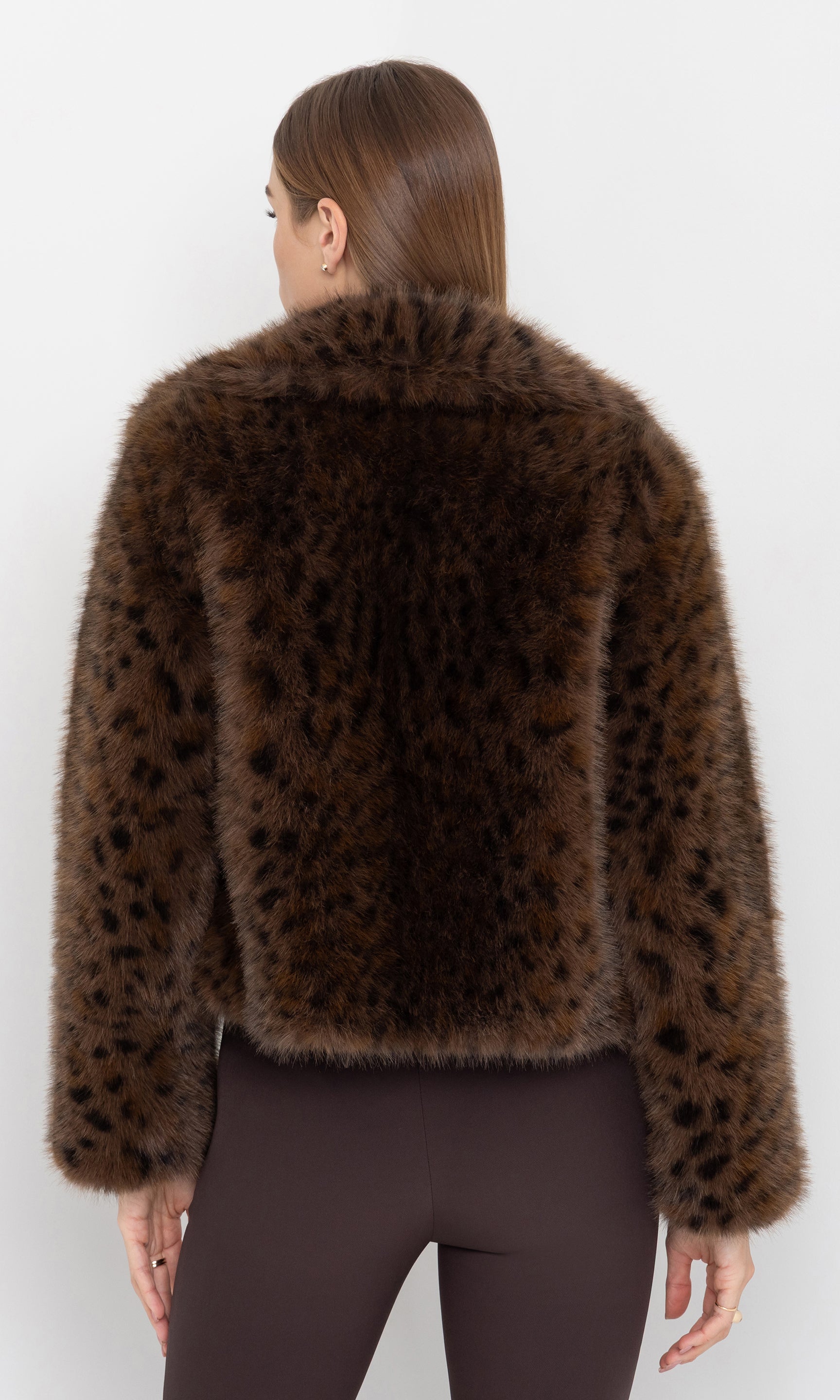 Rear view showing the plush faux fur finish.