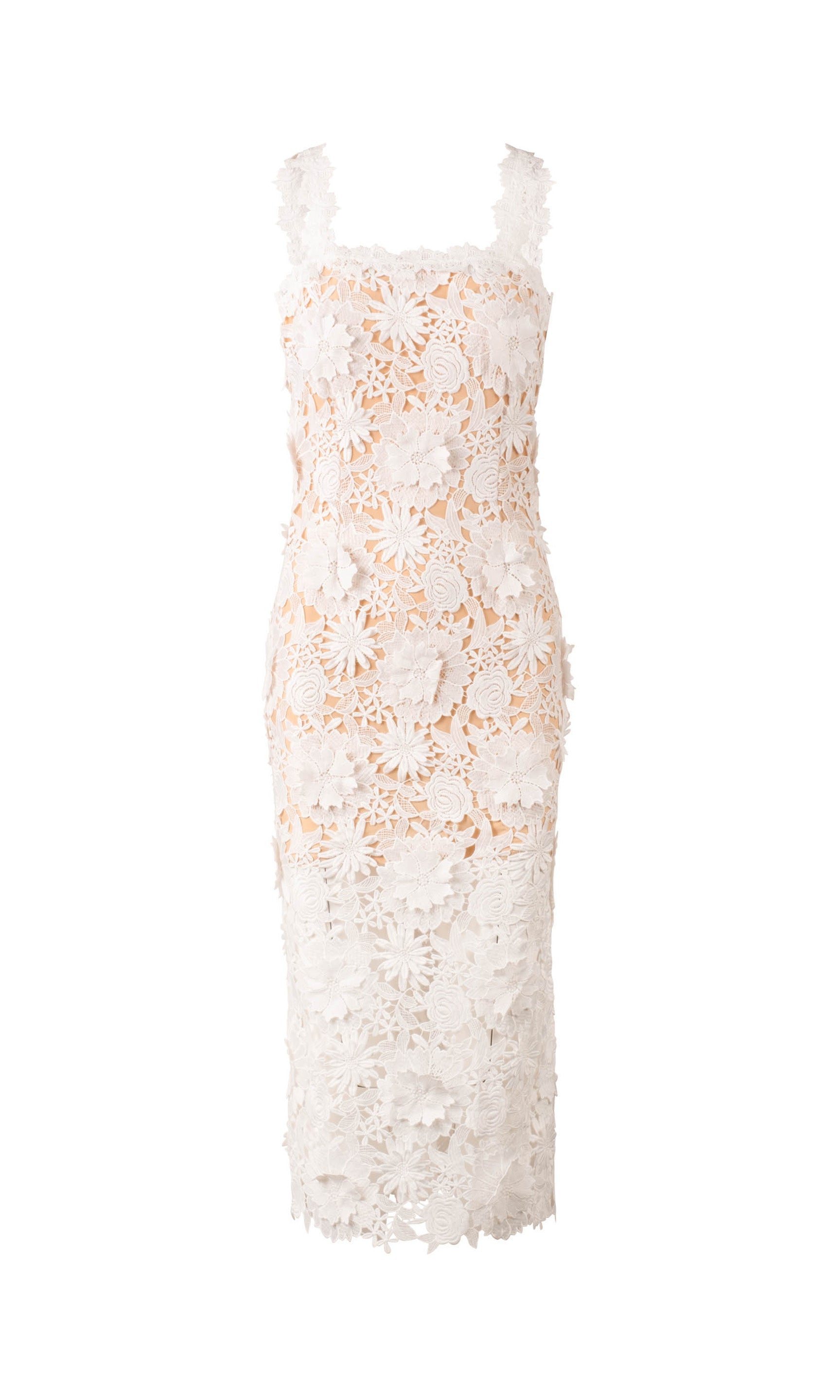 ghost image of the Marnee 3D Lace Dress in white with beige lining underneath