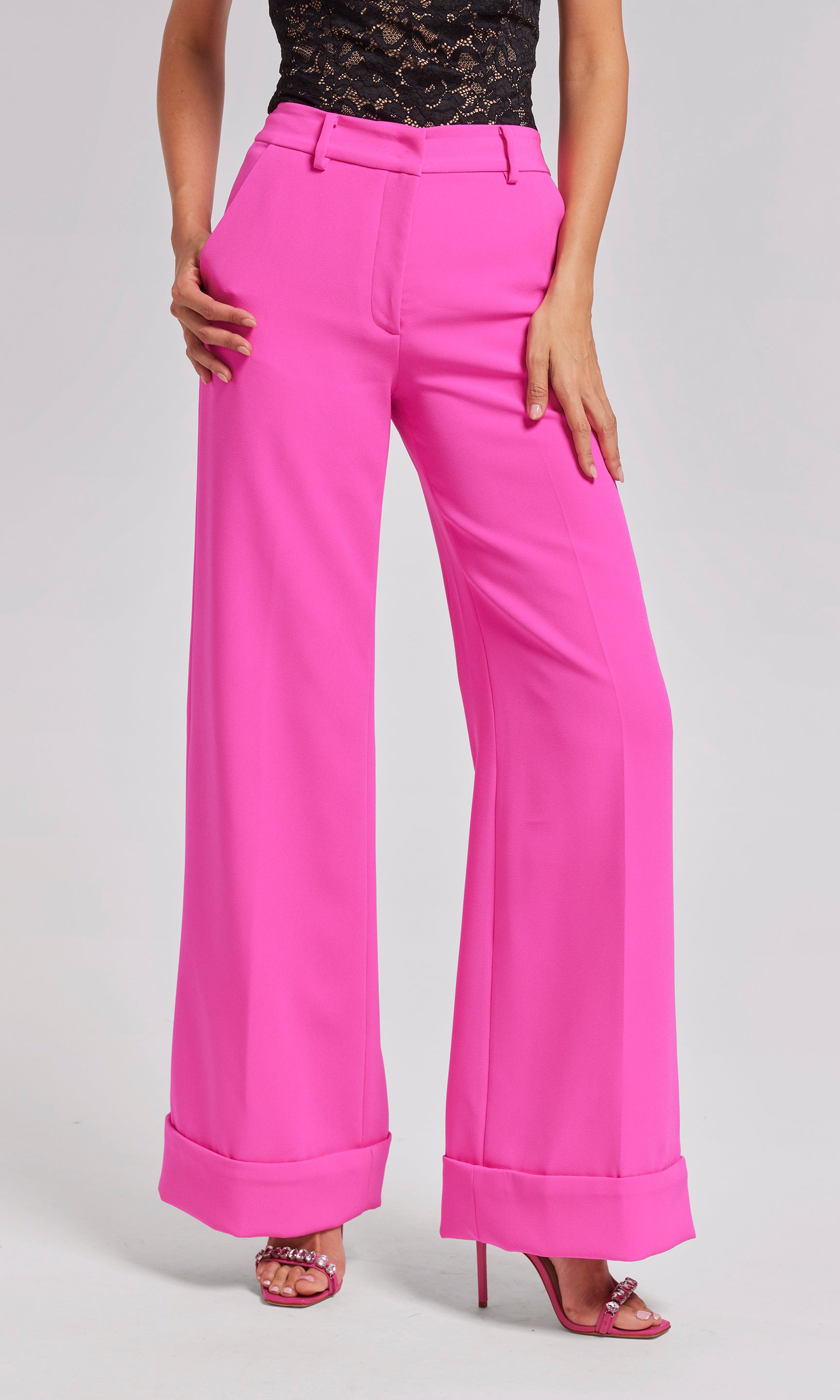 Bold and Classy Mauve Pink High-Waisted Wide Leg Trouser Pants