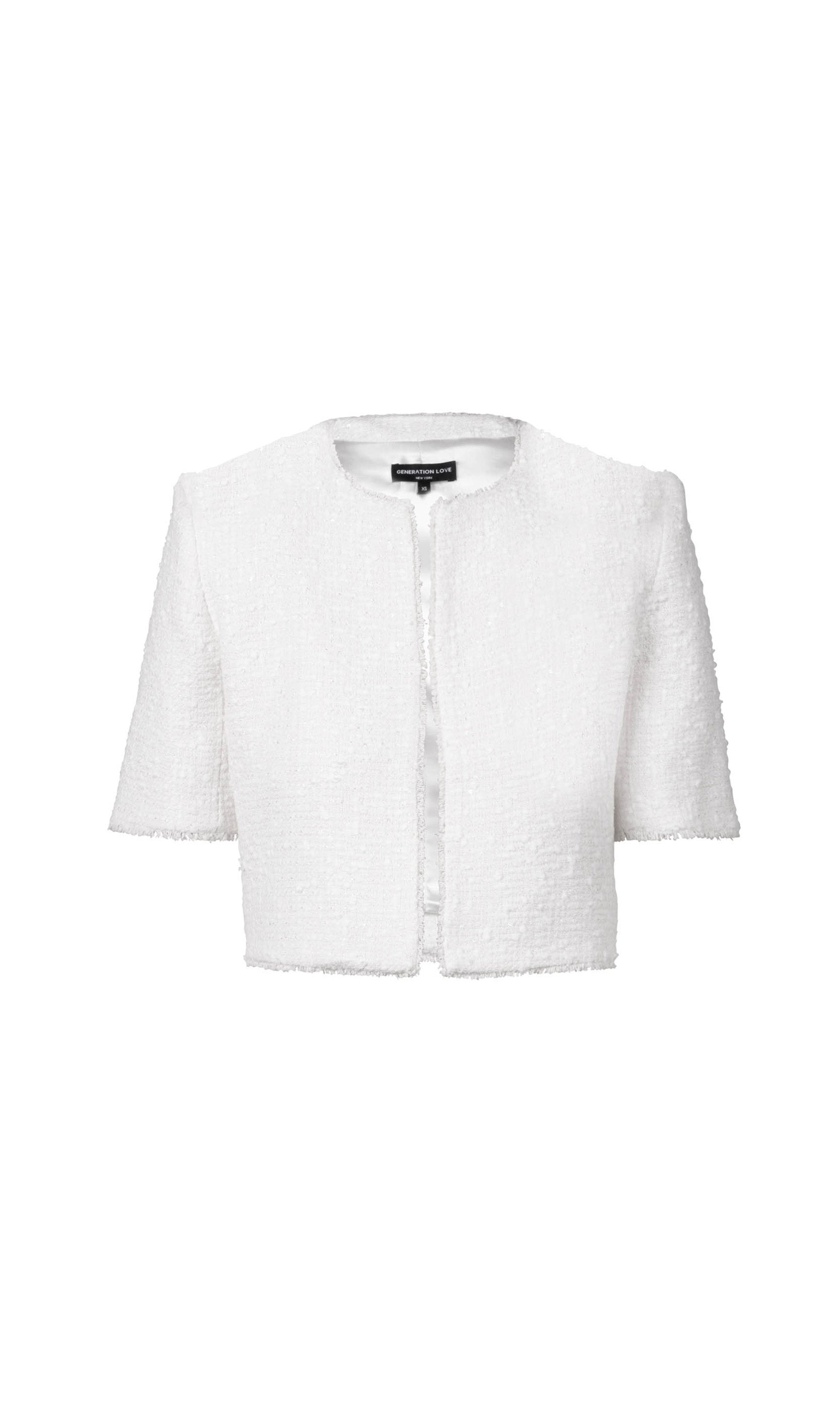 ghost image of the cropped, short sleeve Nikki Tweed Jacket in white