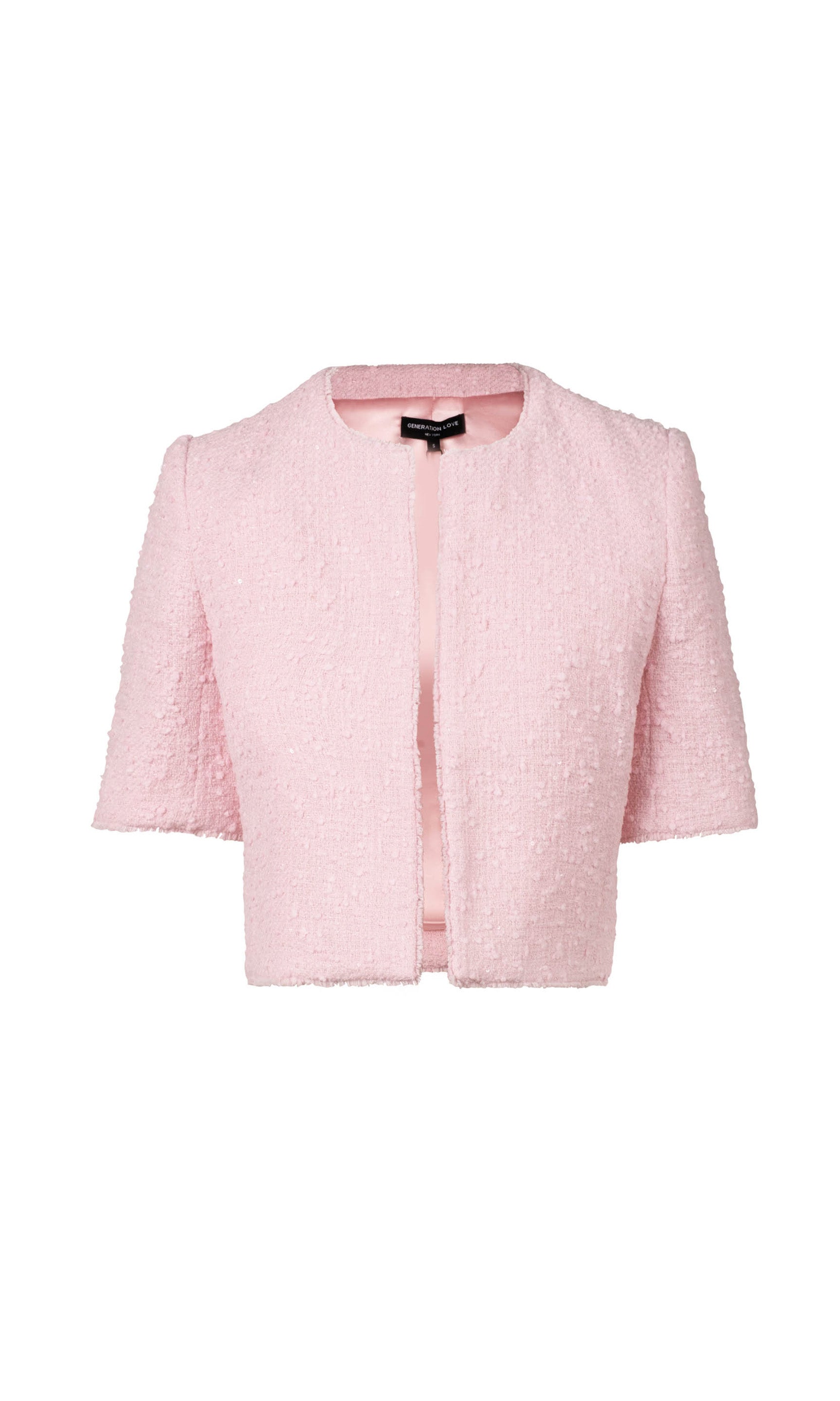 ghost image of the cropped, short sleeve Nikki Tweed Jacket in ballet slipper