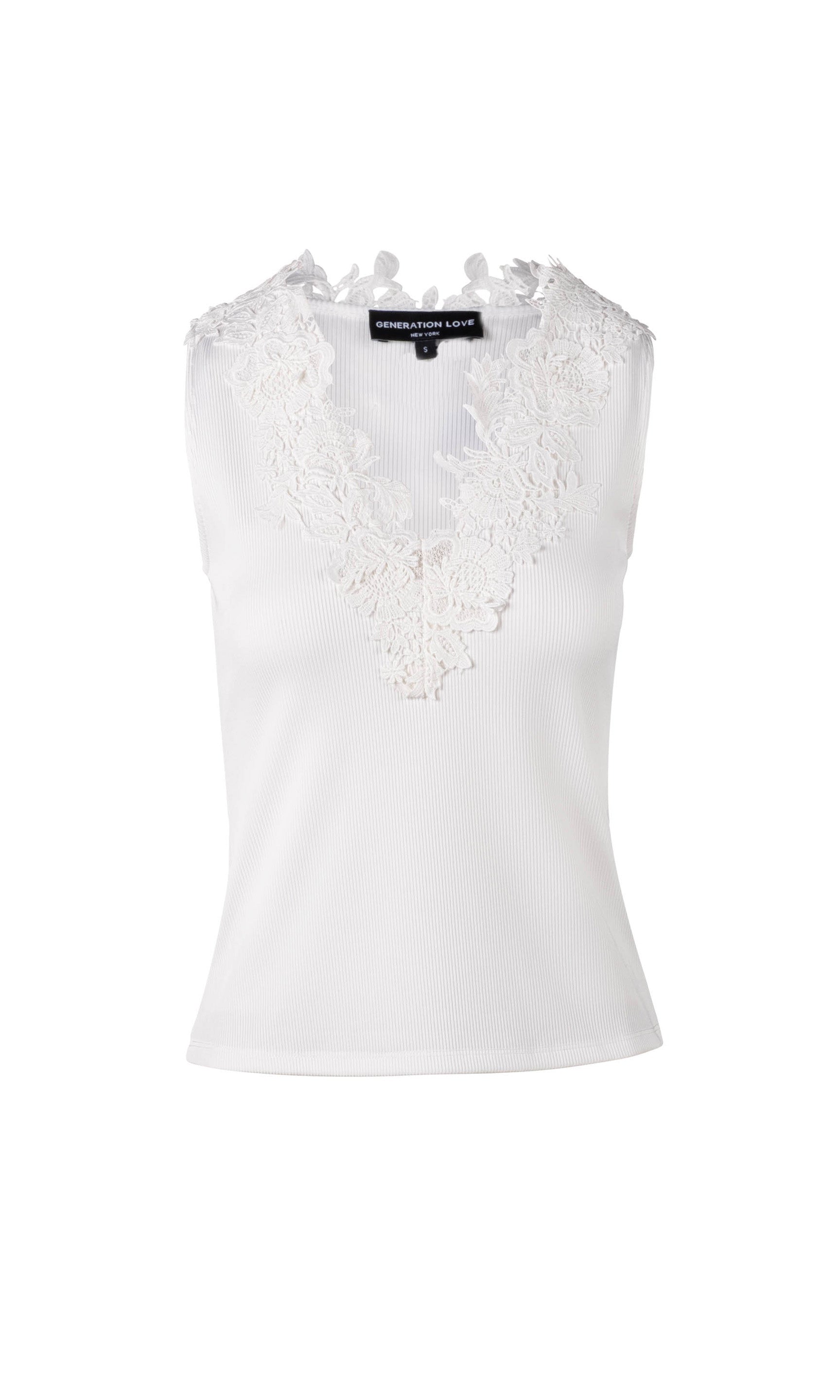 ghost image of the Olema Lace Tank in white, with white lace details around the neckline