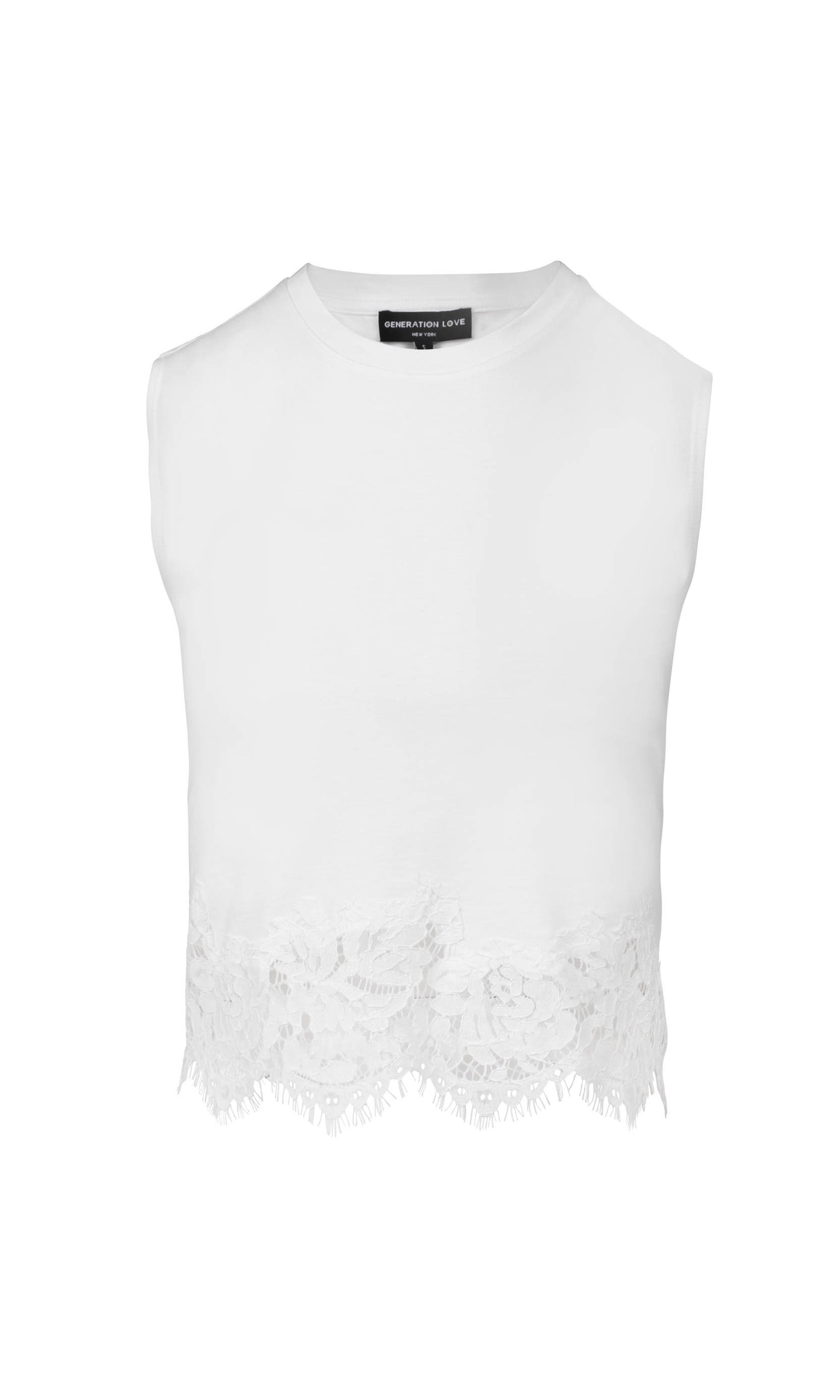 ghost image of the Palani Lace Combo tank in white with lace details all around the hem