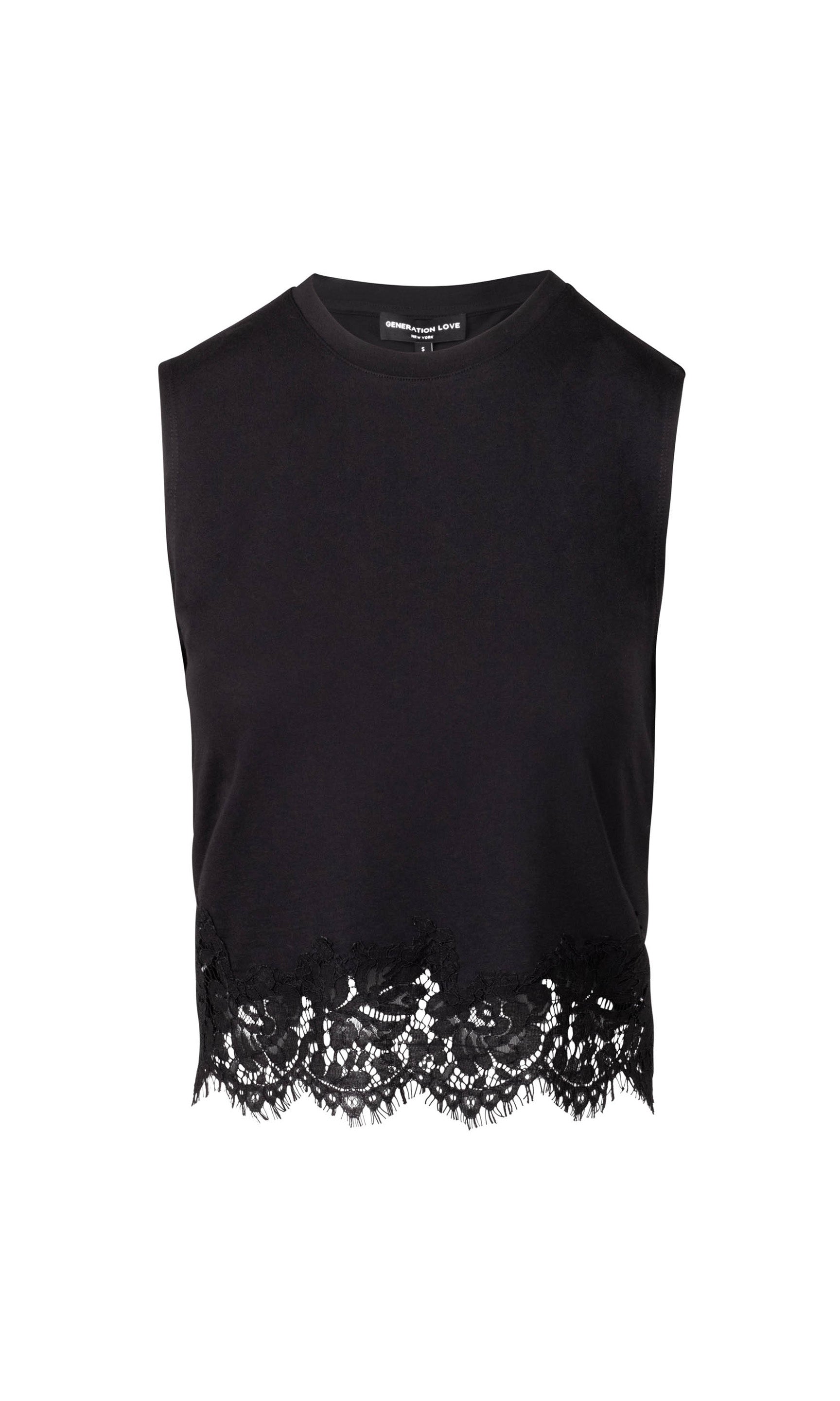 ghost image of the Palani Lace Combo tank in black with lace details all around the hem