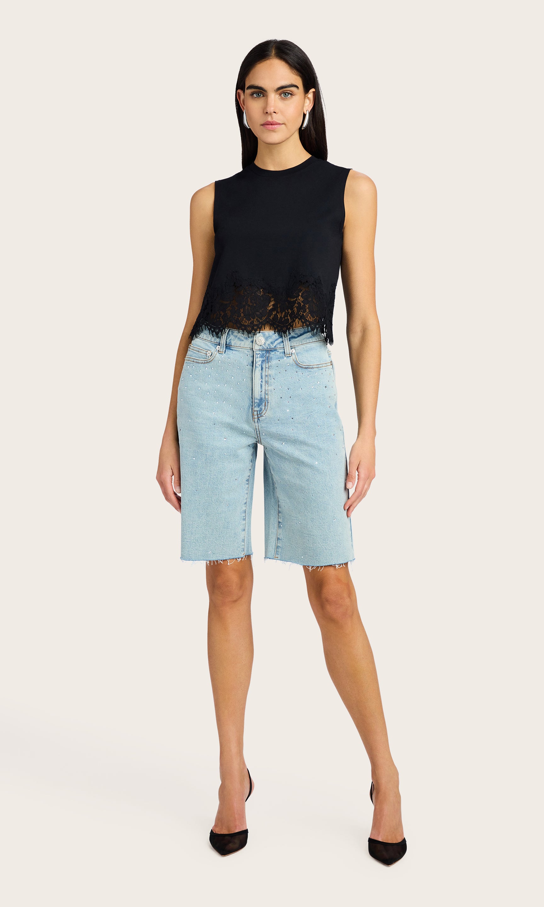 Full body view of the Palani Lace Combo Top showcasing the overall silhouette