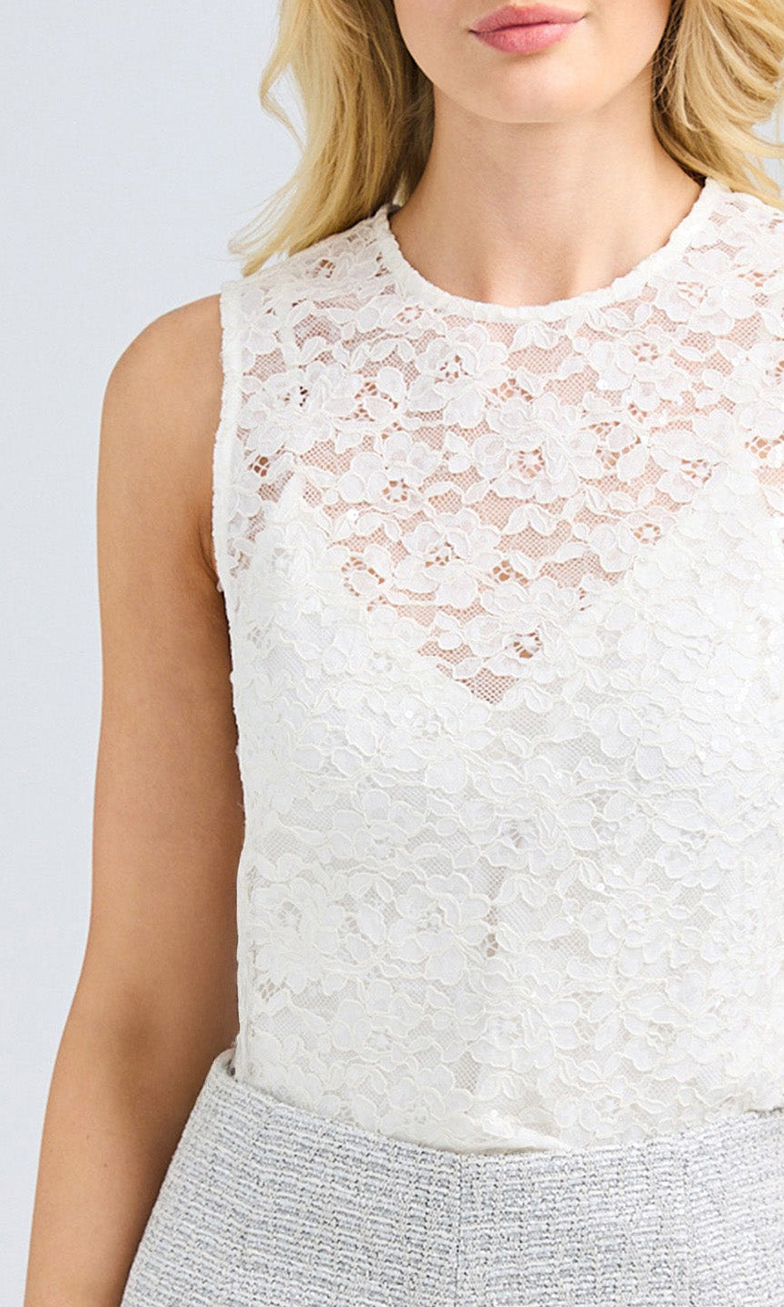 Detail shot of white lace top
