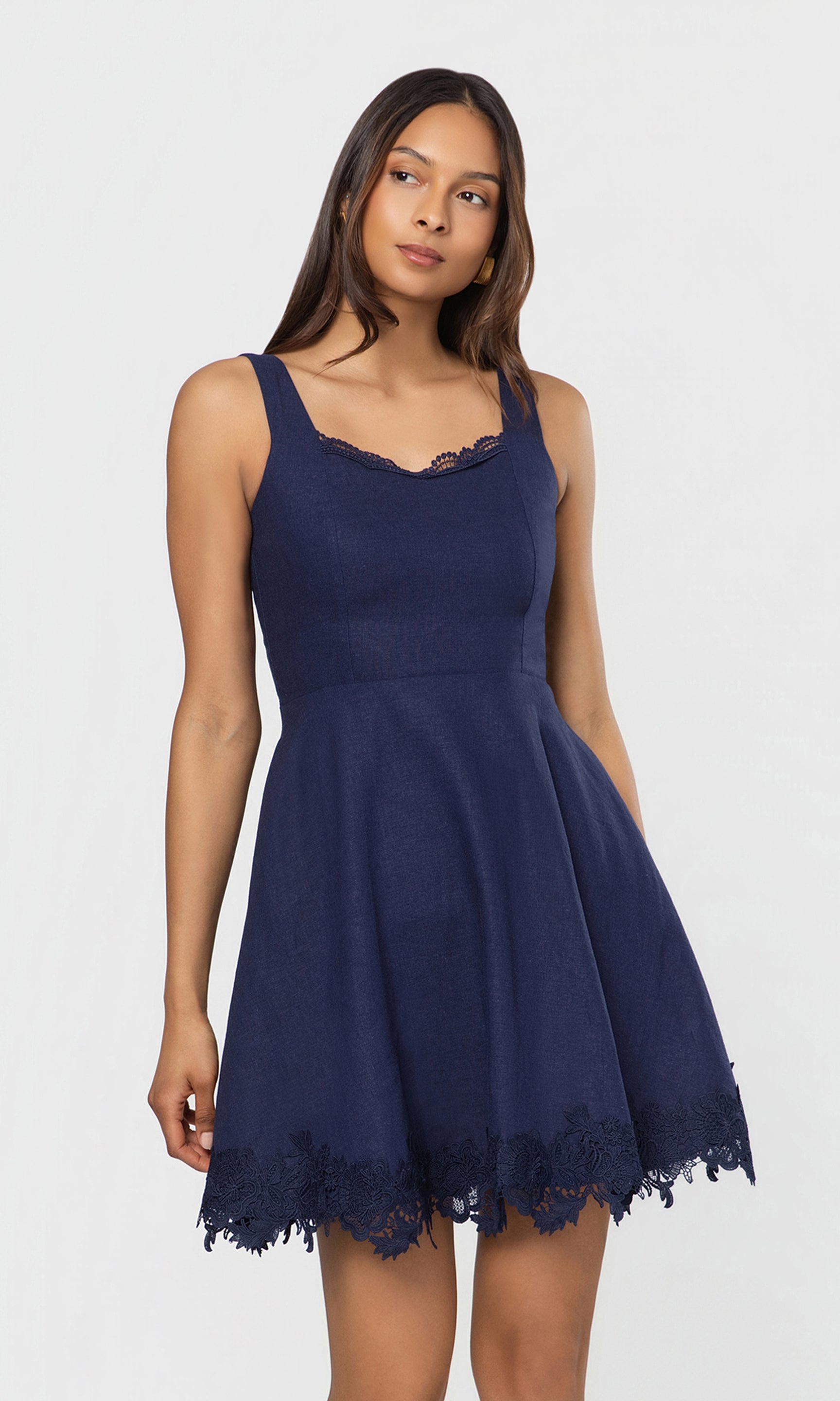 Ivy Linen Dress in French Navy