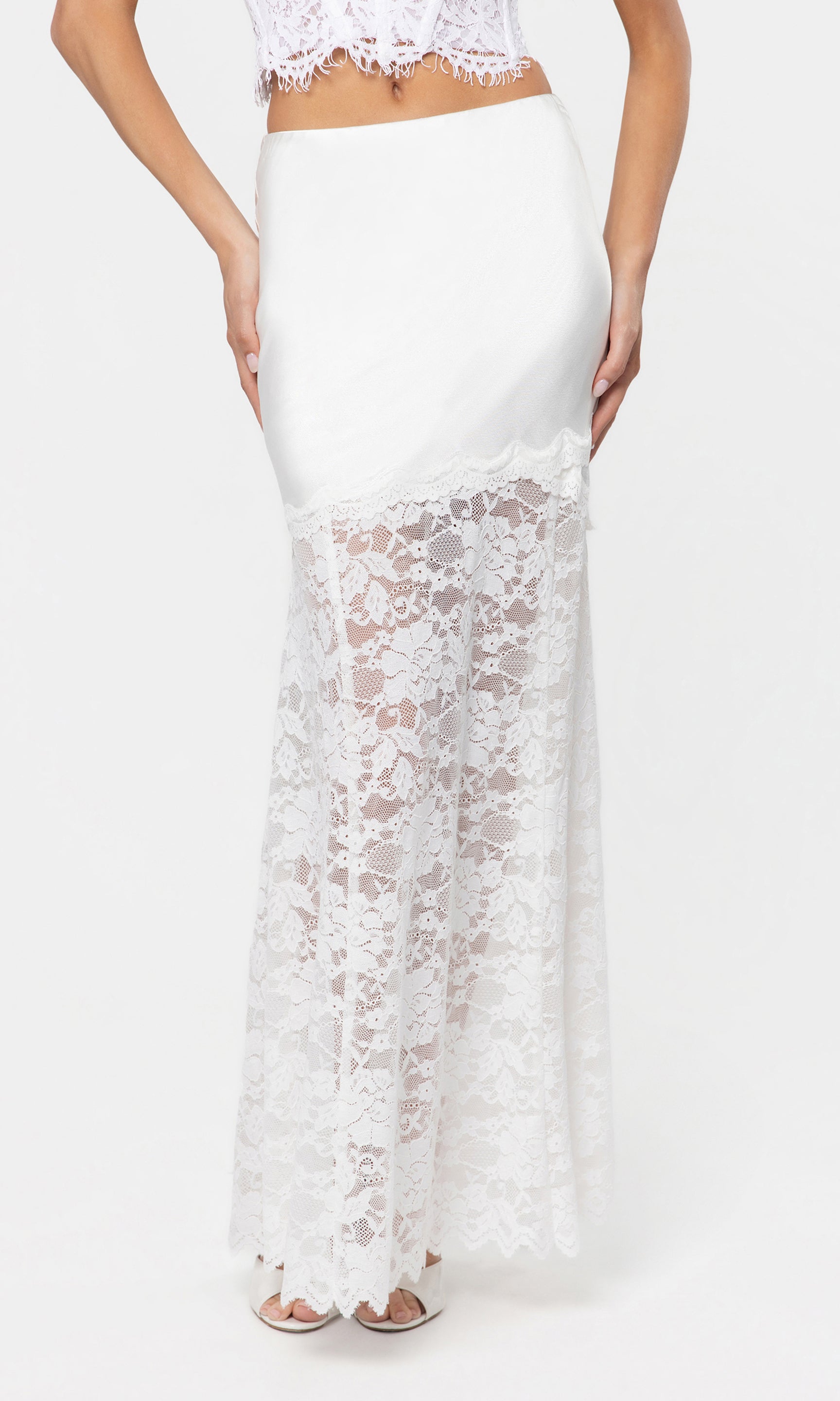 White lace skirt on a white background