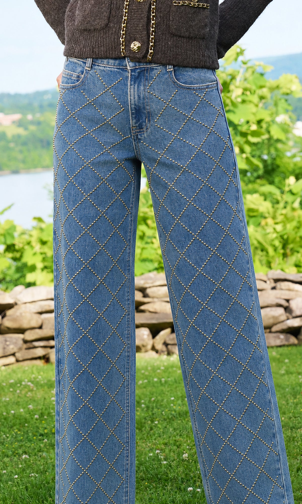 Staria Studded Plaid Jeans