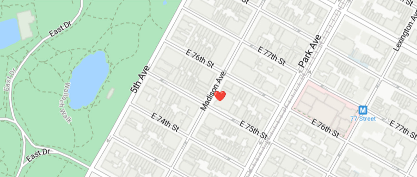 map of Generation Love store location, noted with a red heart) on Madison Ave in NYC
